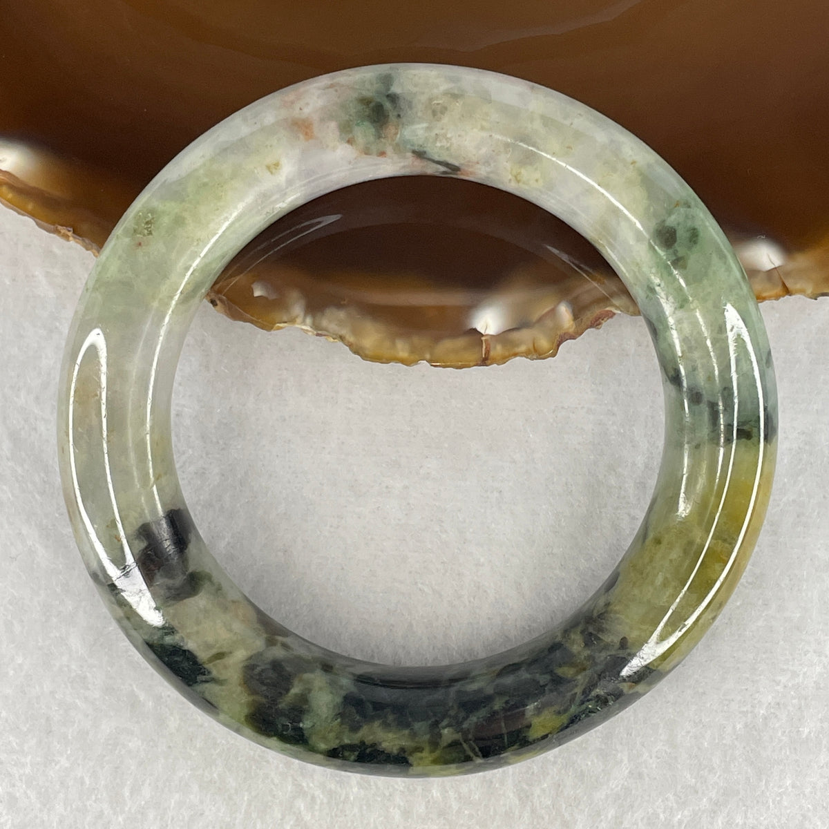 Natural Green with Dark Green Piao Hua Serpentine Full Round Bangle | 55.8mm Inner Diameter (84.22g | 12.8×12.5mm | Heart & Root Chakra Balance, Imperial Full-Round Geometry & Protection Shield)(External Rough)