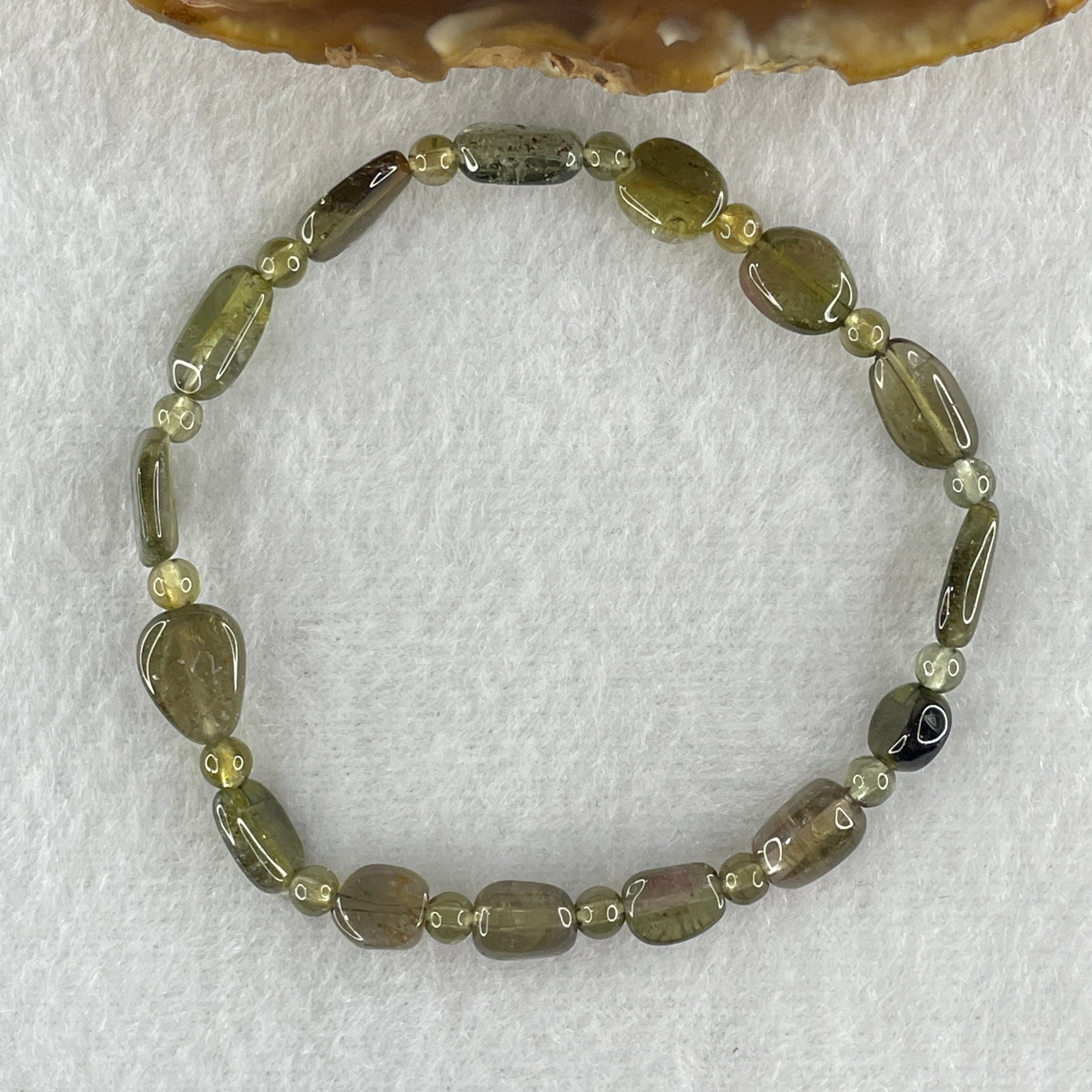 Good Grade Natural Green Tourmaline Crystal Barrel Bracelet 7.15g 16cm 8.0mm 15Beads - Huangs Jadeite and Jewelry Pte Ltd