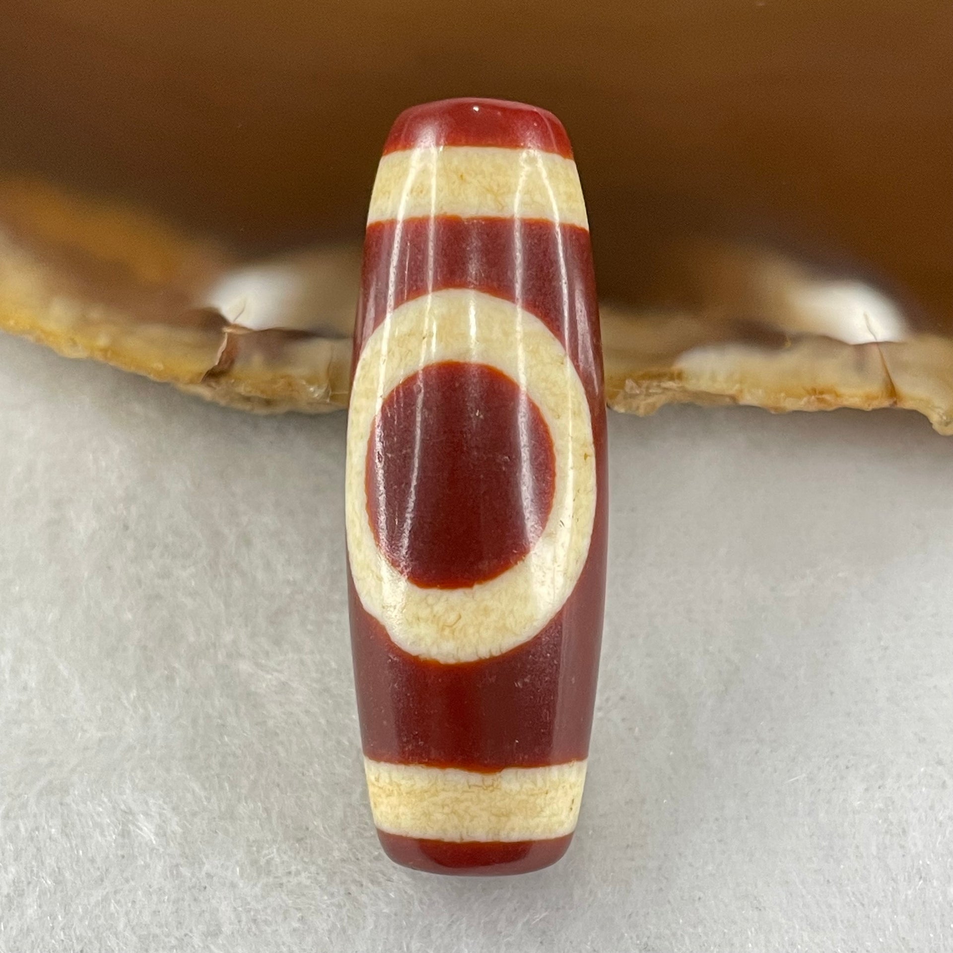 Natural Powerful Tibetan Old Oily Red White Agate One Eye Fire Sign Dzi Bead Heavenly Master (Tian Zhu) 一眼火天珠 10.41g 38.0 by 13.3mm - Huangs Jadeite and Jewelry Pte Ltd