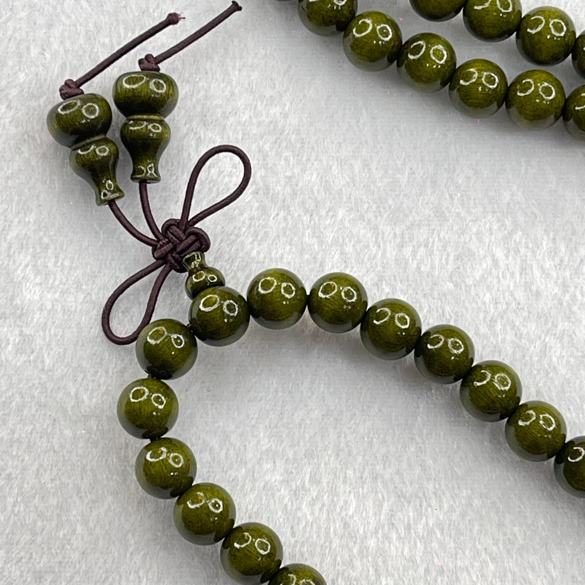 Green Wood Beads Necklace 18.08g 8.3mm 108 Beads - Huangs Jadeite and Jewelry Pte Ltd