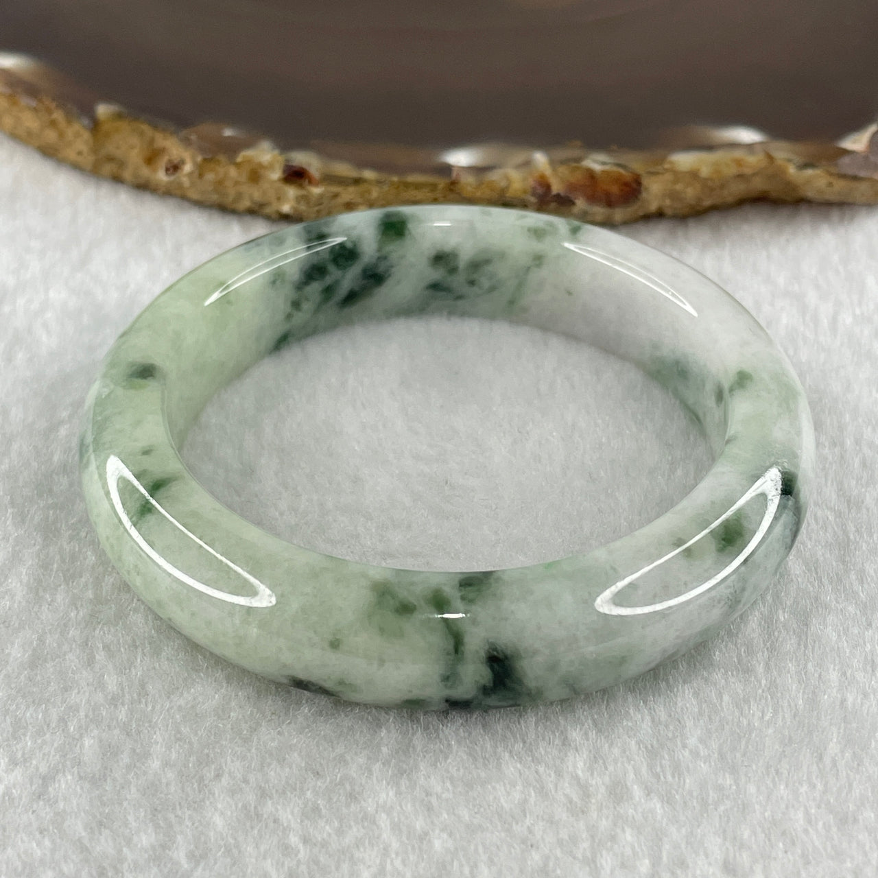 Type A Natural Light Green Light Lavender with Blueish Green Piao Hua Flora Patches Jadeite Bangle 53.61g Inner Diameter 51.5mm 12.2 by 8.5mm (Very Slight Internal Lines) - Huangs Jadeite and Jewelry Pte Ltd