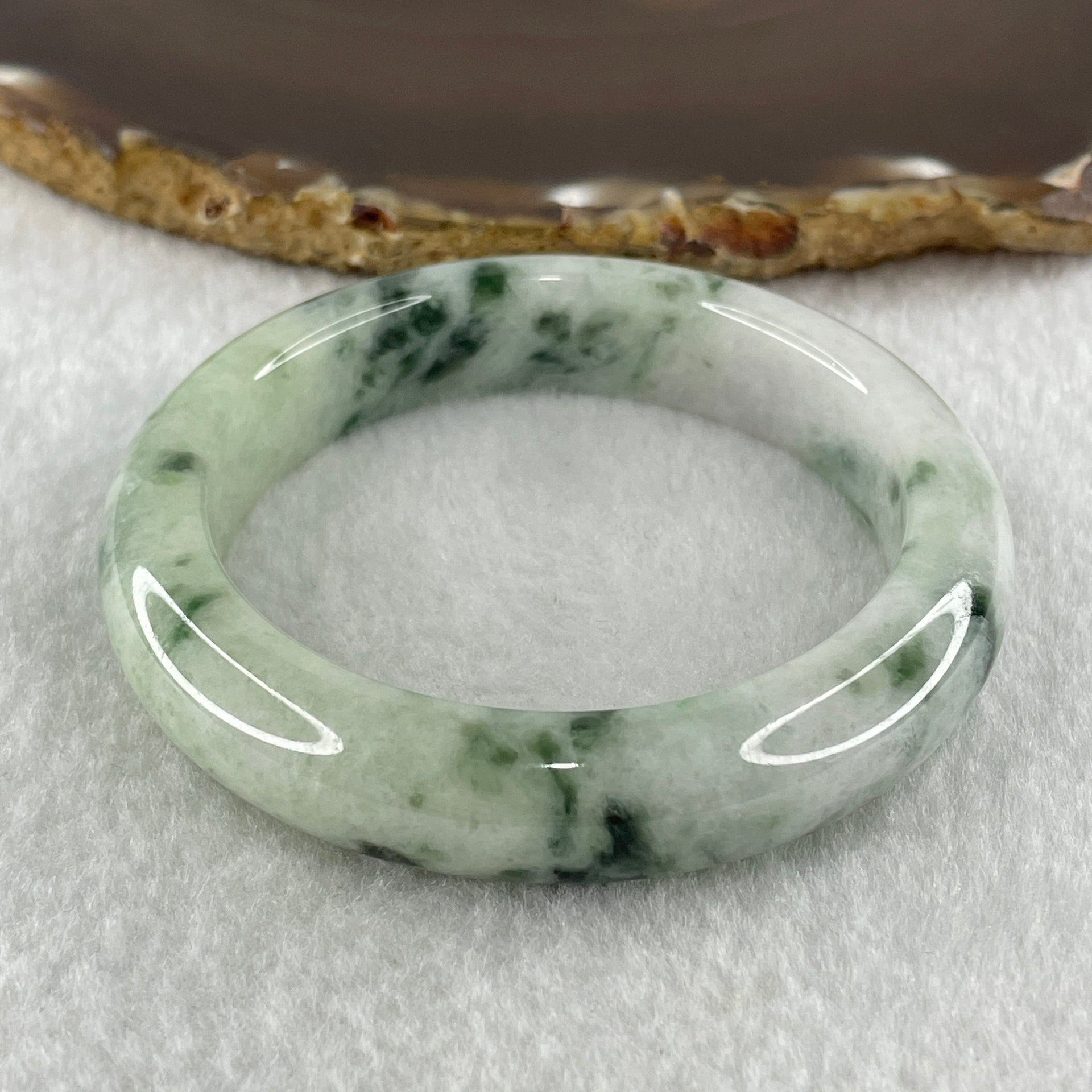 Type A Natural Light Green Light Lavender with Blueish Green Piao Hua Flora Patches Jadeite Bangle 53.61g Inner Diameter 51.5mm 12.2 by 8.5mm (Very Slight Internal Lines) - Huangs Jadeite and Jewelry Pte Ltd