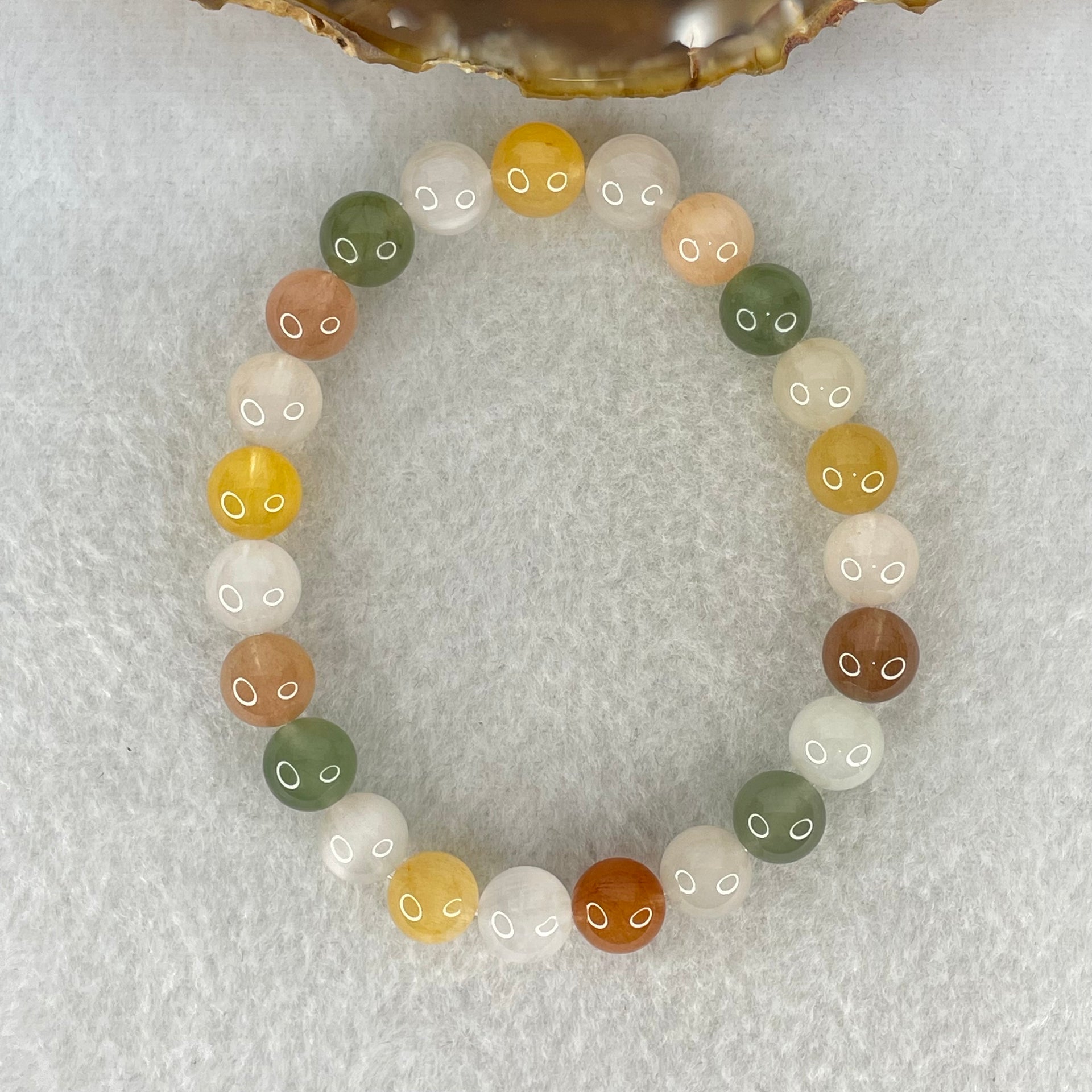 Above Average Grade Natural Muti Colour Rabbit Hair Rutilated Quartz Beads Bracelet 20.58g 17cm 8.8mm 23 Beads - Huangs Jadeite and Jewelry Pte Ltd