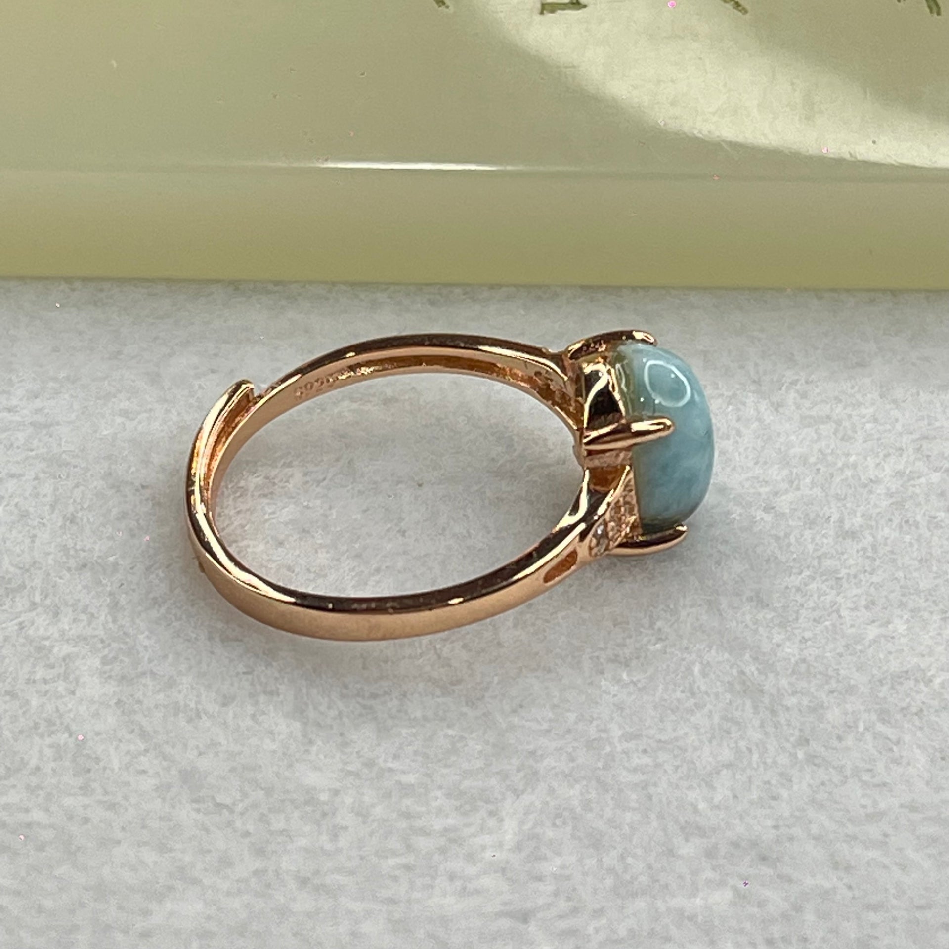 Natural Larimar in S925 Silver Rose Gold Color Ring (Adjustable Size) 2.18g 9.7 by 7.8 by 4.0mm - Huangs Jadeite and Jewelry Pte Ltd