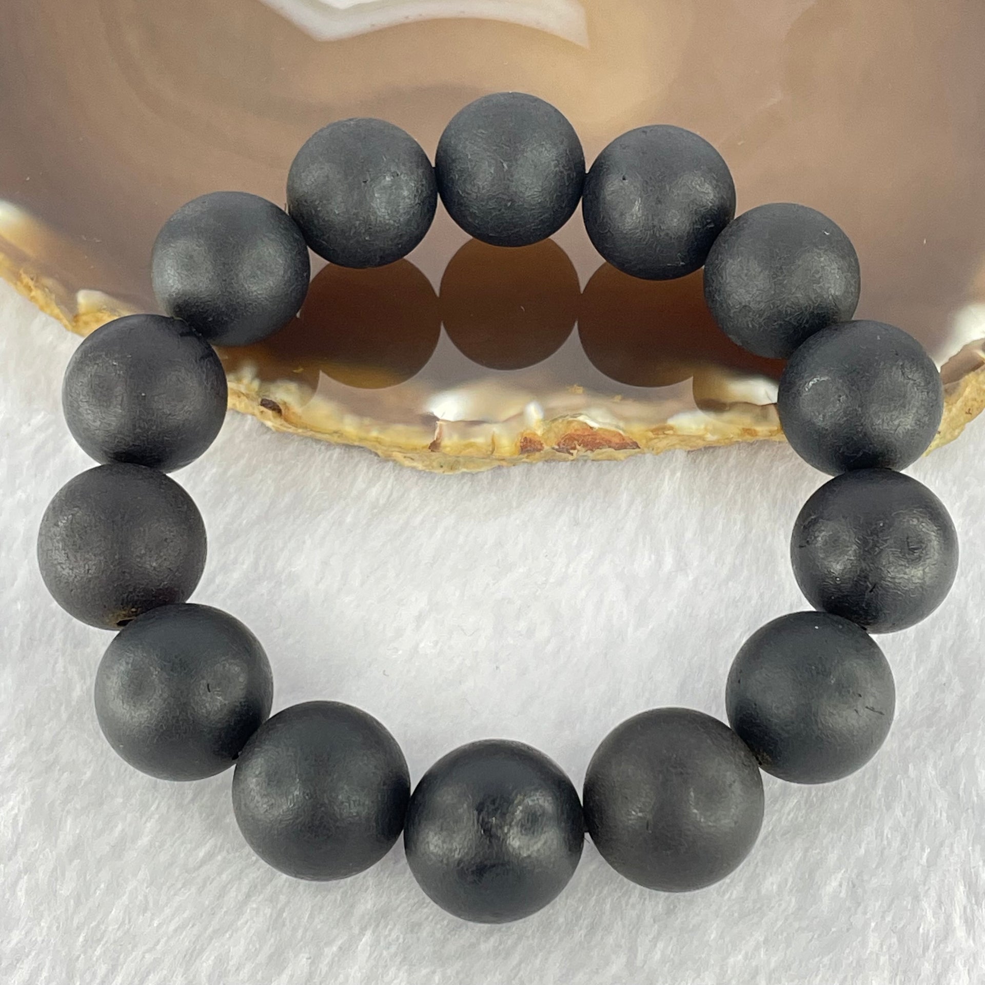 Natural Dark Matt Black Amber Beads Bracelet 天然大黑天翁琥珀手链 33.66g 20cm 16.4mm 14 Beads - Huangs Jadeite and Jewelry Pte Ltd