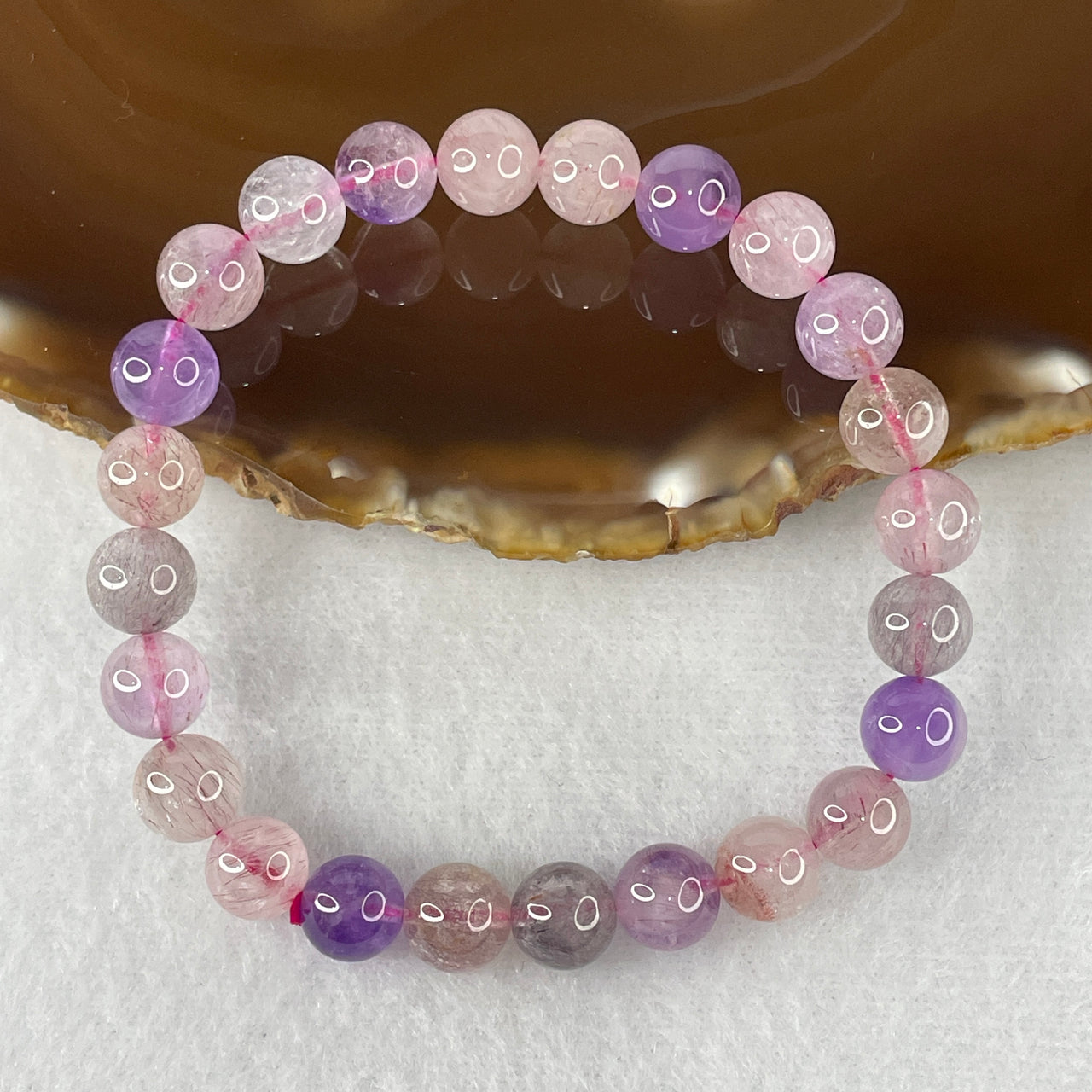 Certified Above-Average Grade Natural Super 7 Crystal Beads Bracelet | Fluid High-Clarity Showcase Strand | Authentic Sacred Seven Multi-Mineral Inclusions Quartz Spiritual Catalyst & Auric Shield Bracelet (18.33g | 16cm Length | 8.4mm | 24 Beads)