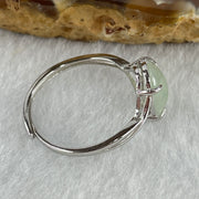 Natural Type A Semi Icy Faint Green Jadeite Oval Shape Cabouchon in S925 Silver Ring (Adjustable Size) 1.38g 9.5 by 7.2 by 3.5mm - Huangs Jadeite and Jewelry Pte Ltd