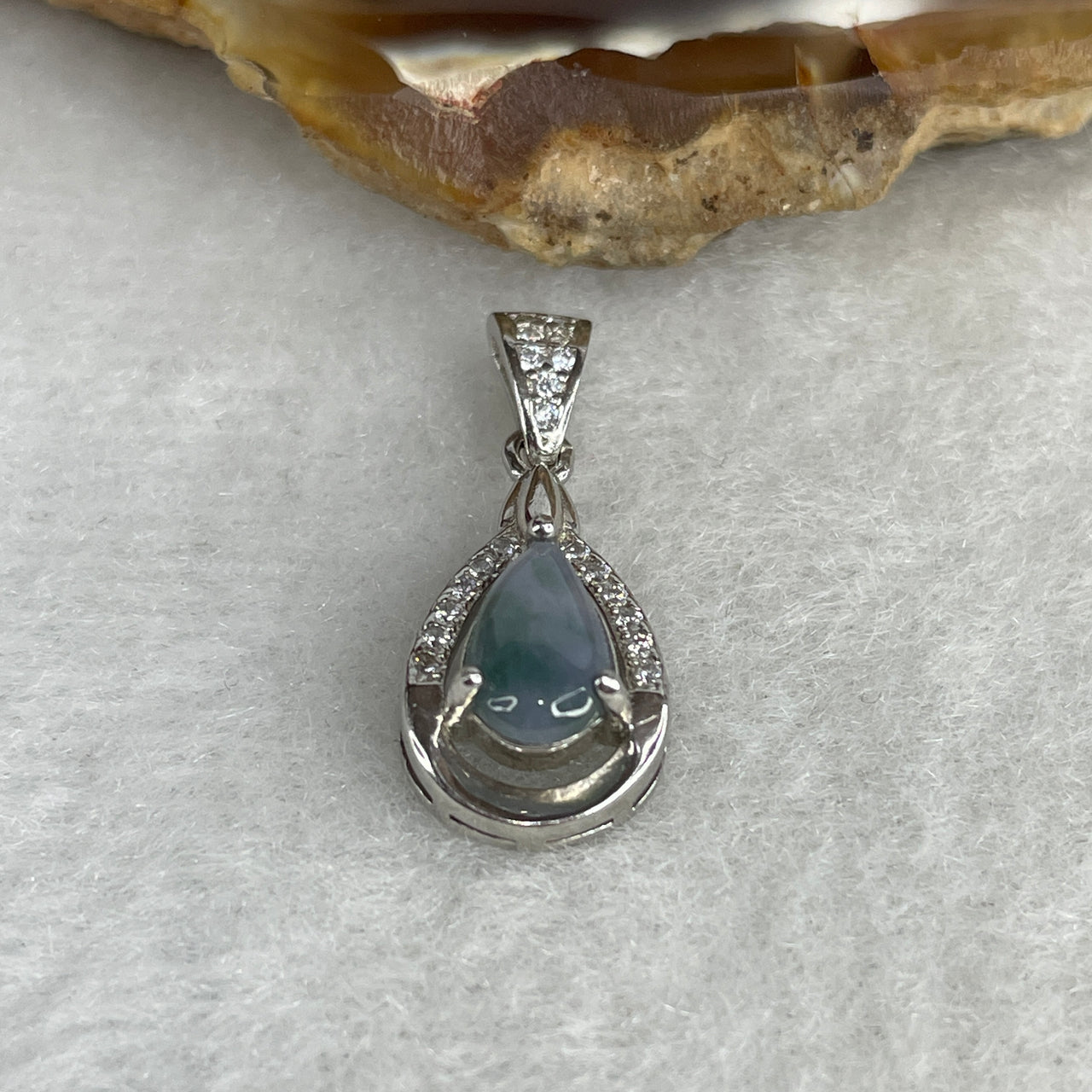 Type A Blueish-Green Jadeite Teardrop Pendant | Luminous Glacial Raindrop Charm | Solid S925 Sterling Silver Setting | Dainty "Ocean-Drop" Fine Jewelry Talisman (1.54g 8.8x6.2x2.0mm)