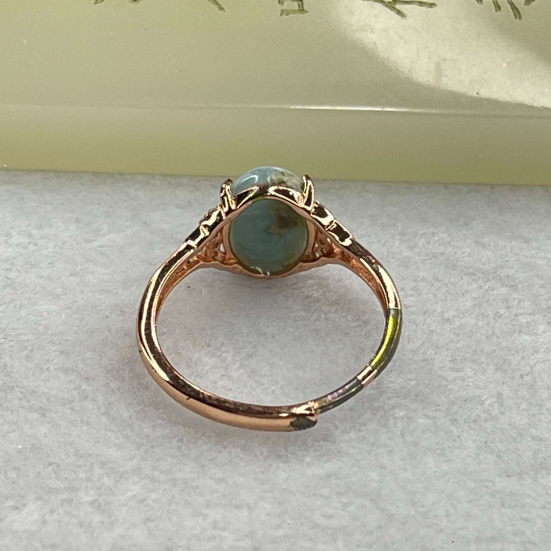 Natural Larimar in S925 Silver Rose Gold Color Ring (Adjustable Size) 1.82g 9.9 by 8.0 by 4.0mm - Huangs Jadeite and Jewelry Pte Ltd
