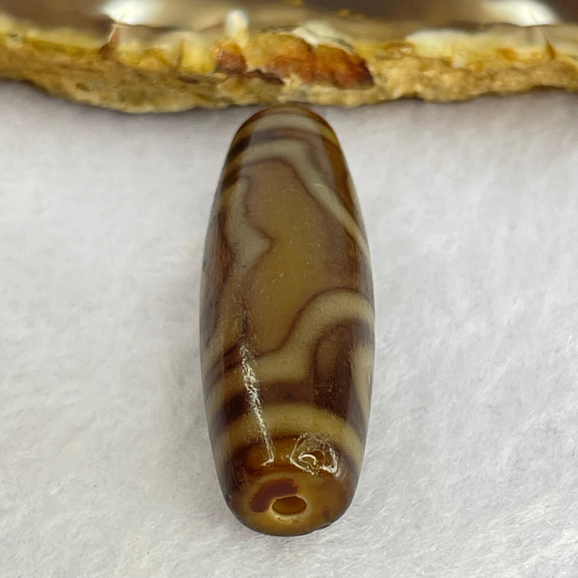 Natural Powerful Tibetan Old Oily Agate 3 Eyes Dzi Bead Heavenly Master (Tian Zhu) 三眼天诛 9.77g 38.1 by 13.0mm - Huangs Jadeite and Jewelry Pte Ltd