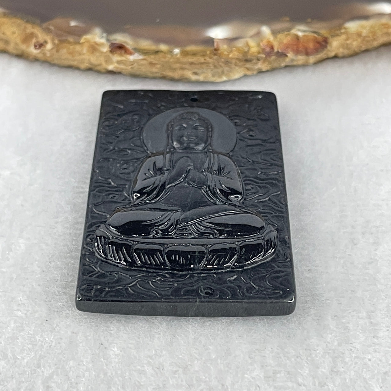 Certified Type A Opaque Black Omphacite Jadeite Vairocana Buddha & Jade Emperor Pendant | 51mm Natural Black Jade Cosmic Wisdom & Sovereign Protection Talisman (27.44g | 51.8 x 31.9 x 7.2mm)