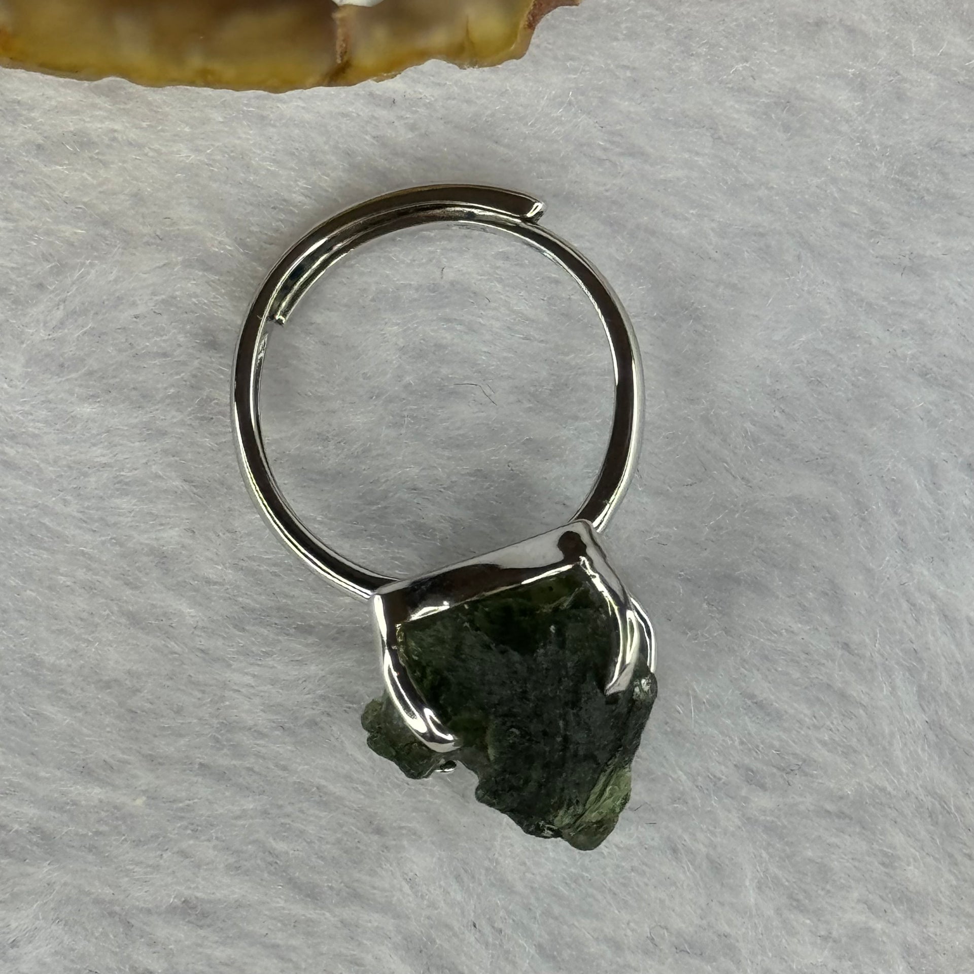 Natural Czech Republic Moldavite Meteorite Crystal in S925 Sliver Ring (Adjustable Size) 天然捷克陨石925银戒指 4.59g 14.0 by 13.3 by 13.5mm - Huangs Jadeite and Jewelry Pte Ltd