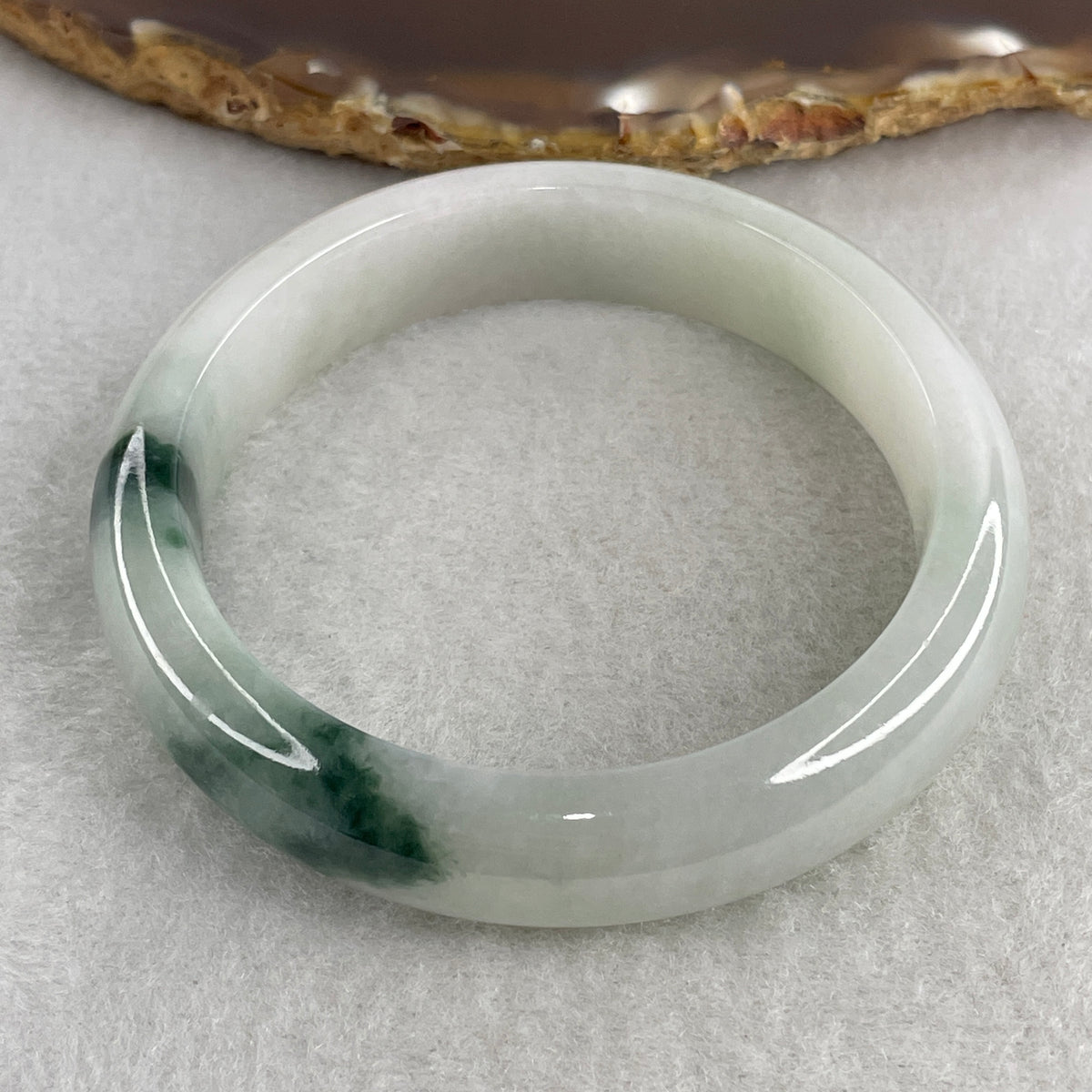Certified Natural Type A Light Green & "Spicy Green" Spot Jadeite Bangle | (53.15g | 54.0mm Inner Diameter | 13.2mm x 8.2mm | Very Very Slight Internal Line | Synergy, Steady Wealth "Zheng Cai" Anchor & Feng Shui Prosperity Catalyst) - Huangs Jadeite and Jewelry Pte Ltd