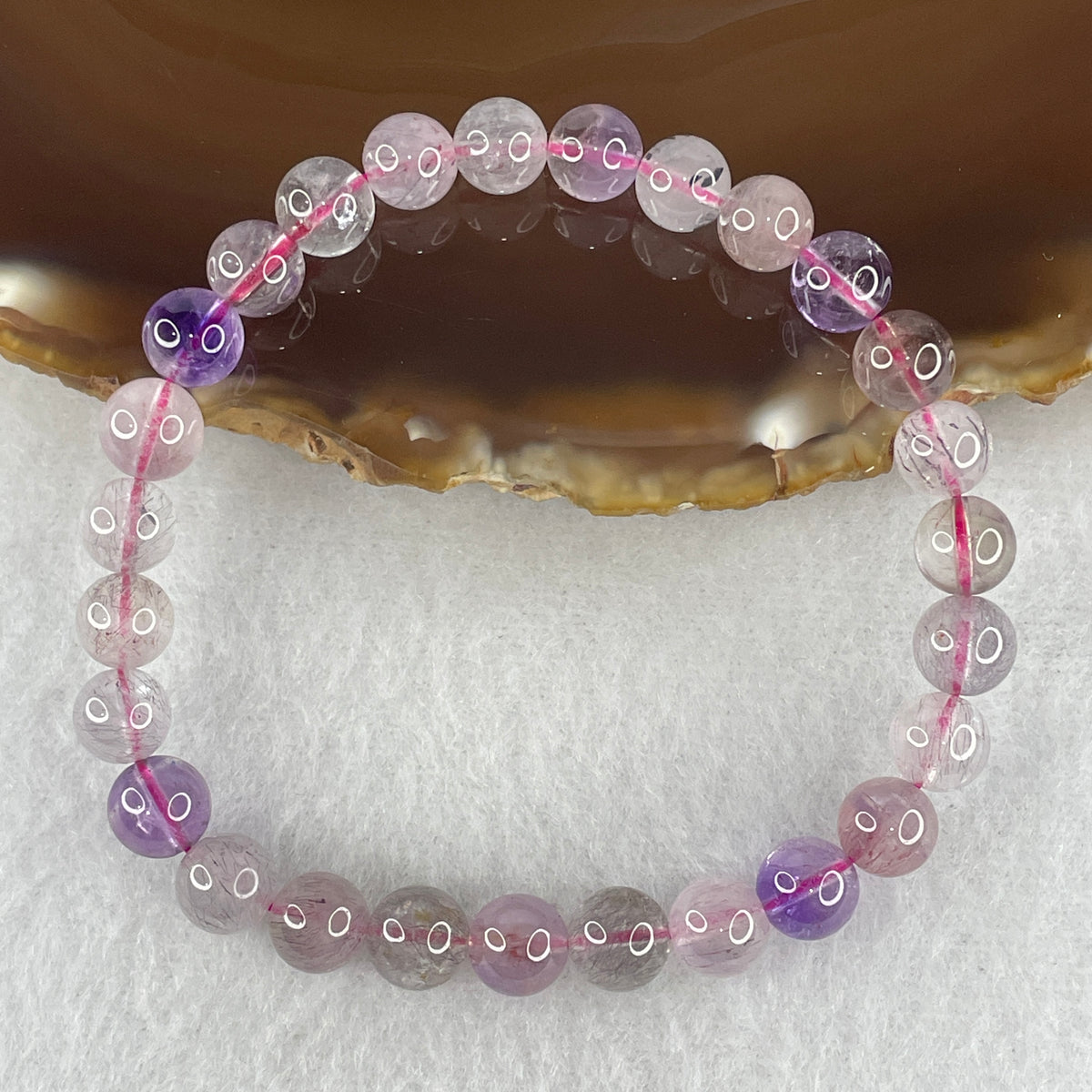 Certified Above-Average Grade Natural Super 7 Crystal Beads Bracelet | High-Density Petite Stackable Strand | Authentic Sacred Seven Multi-Mineral Inclusions Quartz Spiritual Catalyst & Auric Shield Bracelet (13.83g | 16.5cm Length | 7.4mm | 27 Beads)