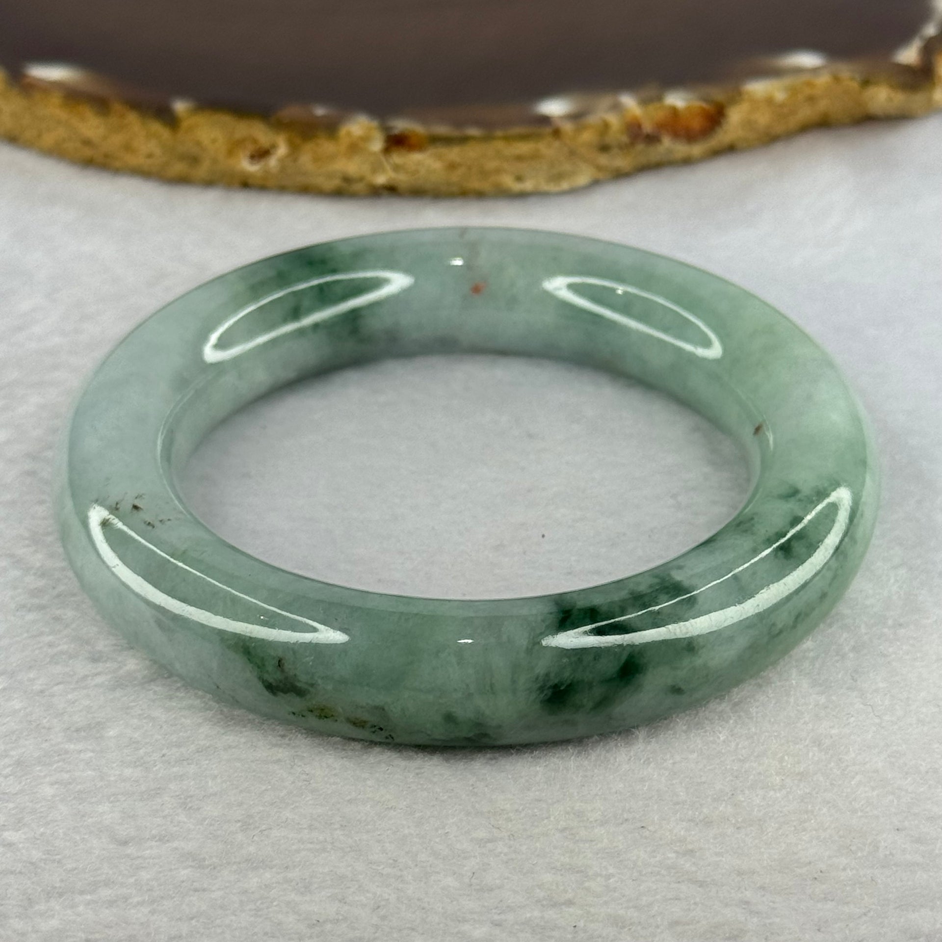 Type A Green with Blueish Green Piao Hua Jadeite Bangle Internal Diameter 54.7mm 90.87g 13.4 by 12.4mm (Very Slight External Rough) - Huangs Jadeite and Jewelry Pte Ltd