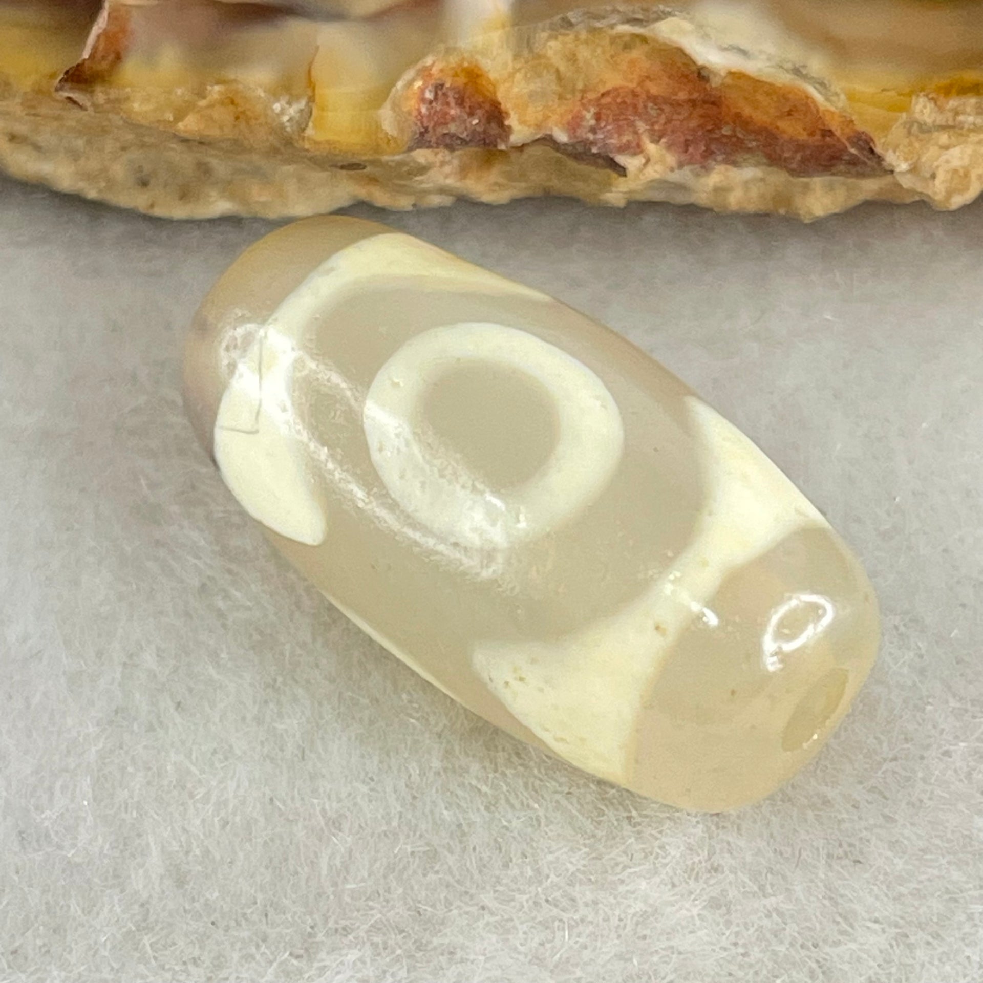 Natural Powerful Tibetan Old Oily Agate 3 Eyes Dzi Bead Heavenly Master (Tian Zhu) 三眼天诛 3.10g 19.9 by 10.4mm - Huangs Jadeite and Jewelry Pte Ltd