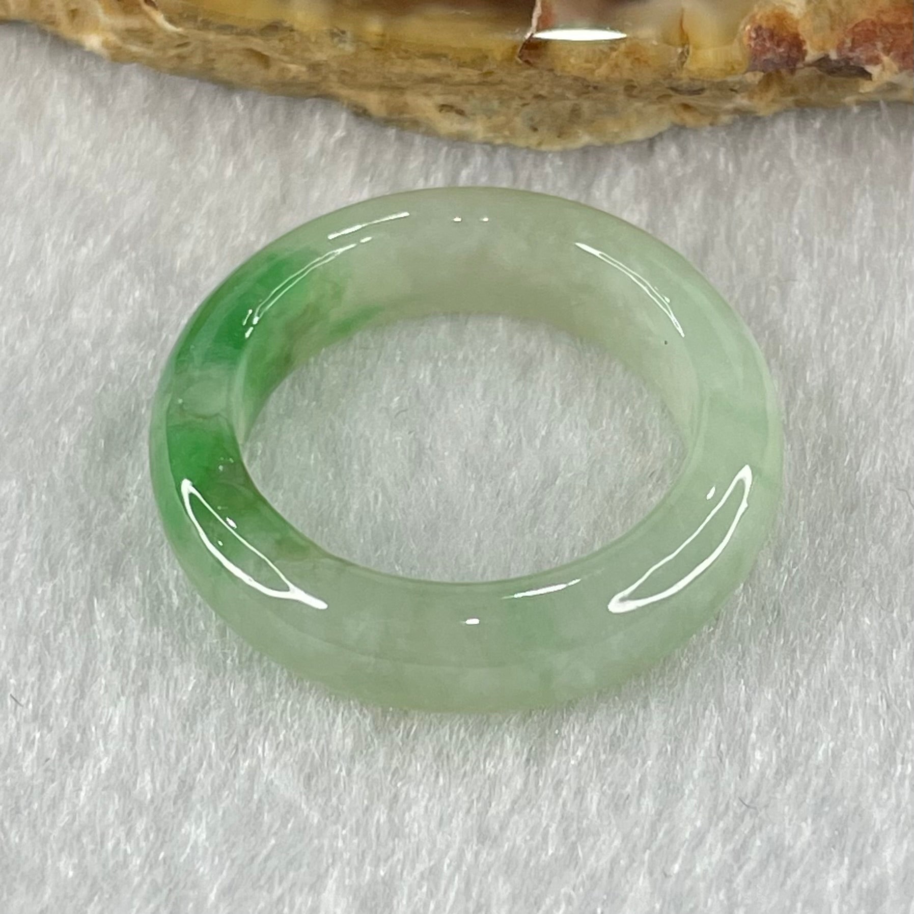 Type A Light Green with Emerald Green Patches Jadeite Ring 3.68g 5.7 by 3.6mm US7.5 HK16.5 - Huangs Jadeite and Jewelry Pte Ltd