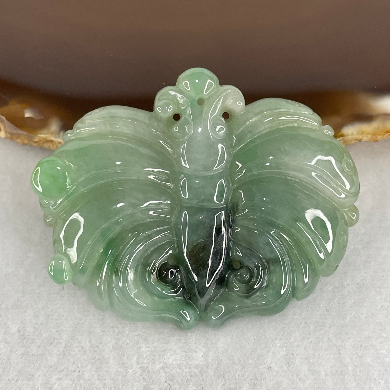 Natural Type A Blueish Green with Light Green Jadeite Butterfly Pendant | Certified Untreated Fei Cui Gemstone Carving (26.67g | 39.2mm x 49.5mm x 7.3mm)