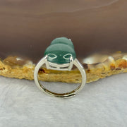 Type A Icy Blueish Green Jadeite Hulu with Crystals in S925 Sliver Ring (Adjustable Size) 3.42g 15.2 by 11.0 by 4.5mm - Huangs Jadeite and Jewelry Pte Ltd