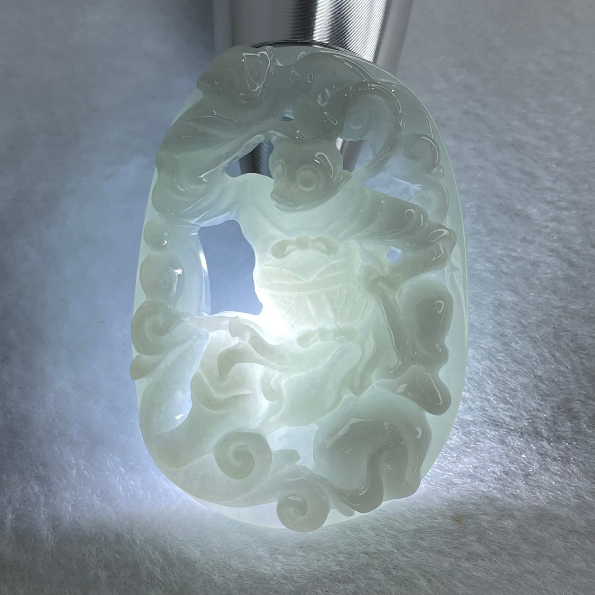 Type A Light Sky Blue Jadeite Sun Wu Kong Pendant 27.49g 52.8 by 37.1 by 11.0mm - Huangs Jadeite and Jewelry Pte Ltd