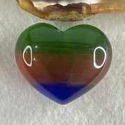 Natural Green with Red and Blue Cats Eye Glass Mini Heart Shape Display 17.49g 30.3 by 25.4 by 16.1mm - Huangs Jadeite and Jewelry Pte Ltd
