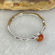 Type A Red Cabochon Jadeite in S925 Sliver Bamboo Ring (Adjustable Size) 1.00g 4.2 by 3.0mm - Huangs Jadeite and Jewelry Pte Ltd