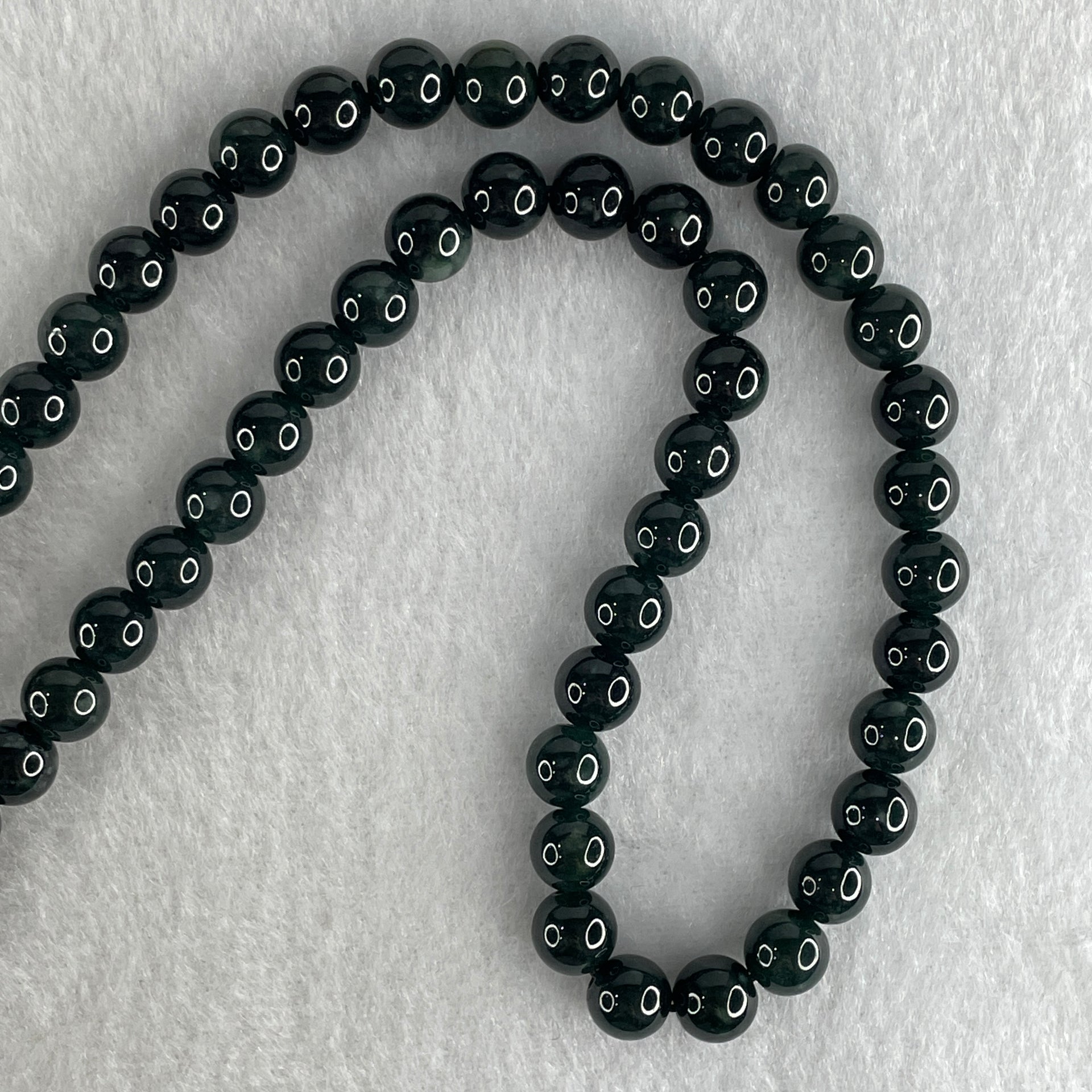 Rare High End Type A Highly Translucent Black Omphacite Jadeite Beads Necklace 70.94g 74cm 7.5mm 106 Beads - Huangs Jadeite and Jewelry Pte Ltd