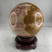 Natural Pink Brown Calcite Sphere Ball with Wooden Stand Display 2,818.4g 122.0 by 170.0mm - Huangs Jadeite and Jewelry Pte Ltd