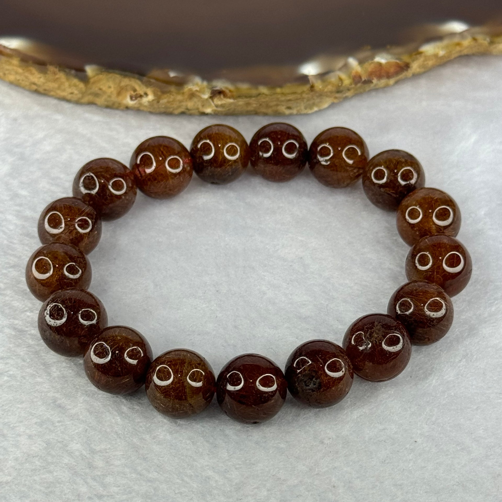Natural Copper Rutilated Quartz Beads Bracelet 天然銅髮晶手镯 37.69g 17cm 12.0mm 17 Beads - Huangs Jadeite and Jewelry Pte Ltd