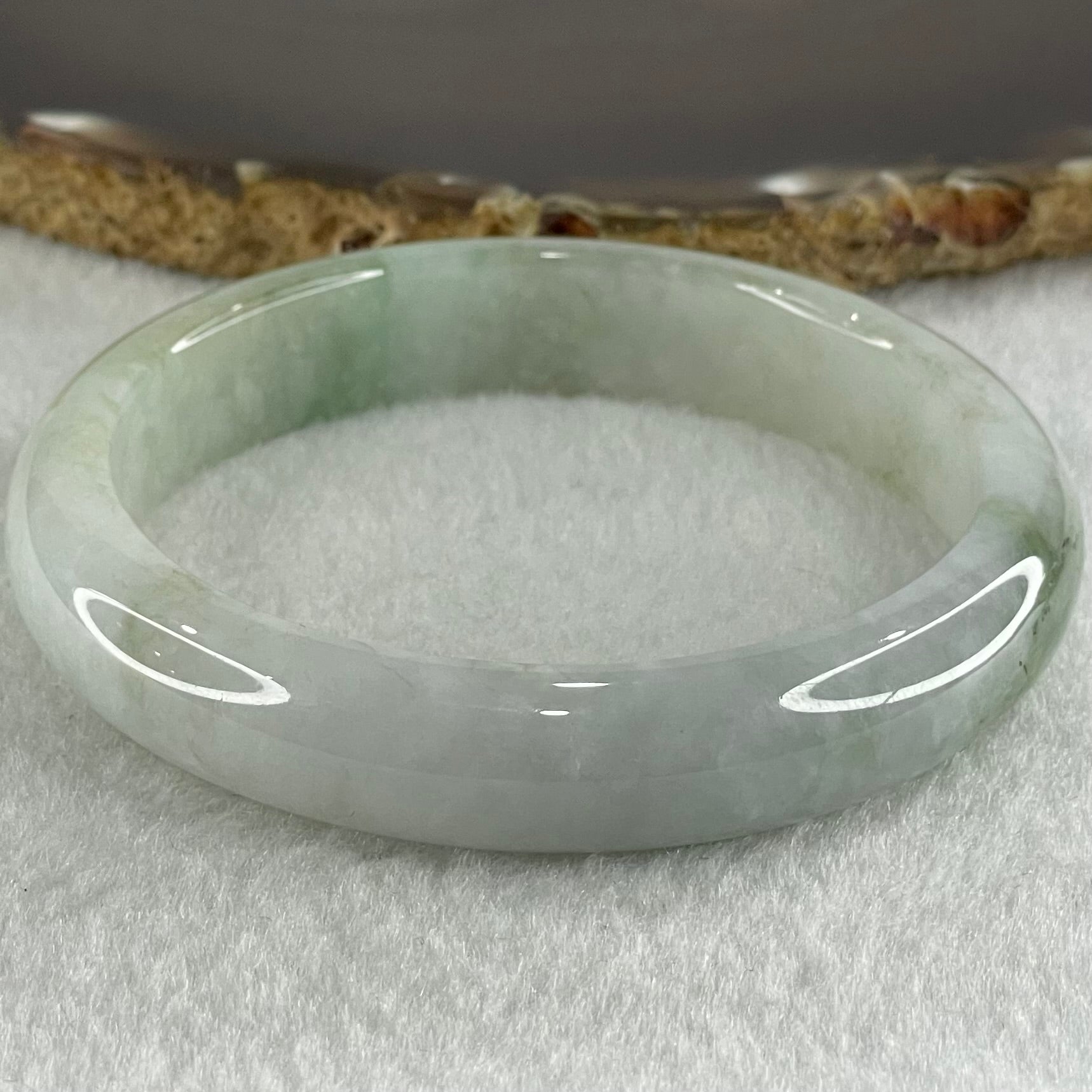 Type A Light Lavender Green Jadeite Bangle 53.33g Internal Diameter 59.3mm 12.3 by 7.6mm (Slight External Line - Huangs Jadeite and Jewelry Pte Ltd