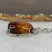 Natural Amber with Cubic Zirconia in S925 Sliver Necklace 15.05g 30.8 by 19.4 by 15.1mm - Huangs Jadeite and Jewelry Pte Ltd