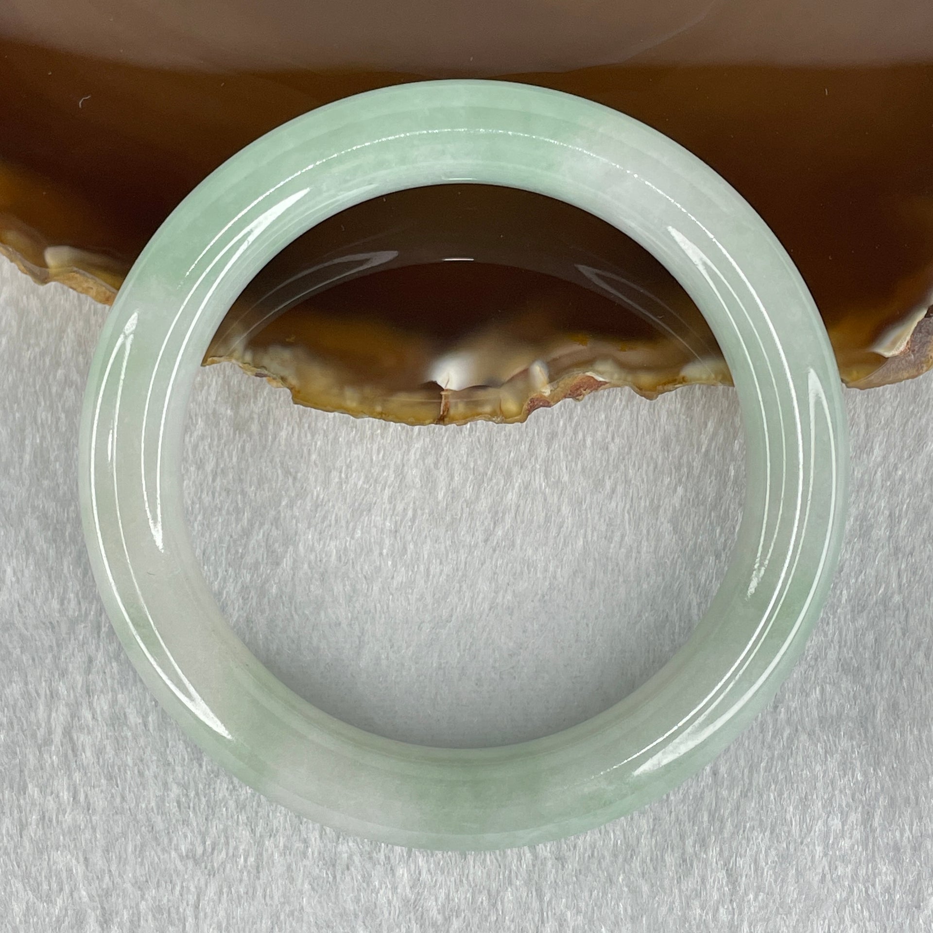Type A Light Green to White Jadeite Bangle 56.38g Internal Diameter 55.8mm 10.7 by 10.0mm (Internal Lines) - Huangs Jadeite and Jewelry Pte Ltd