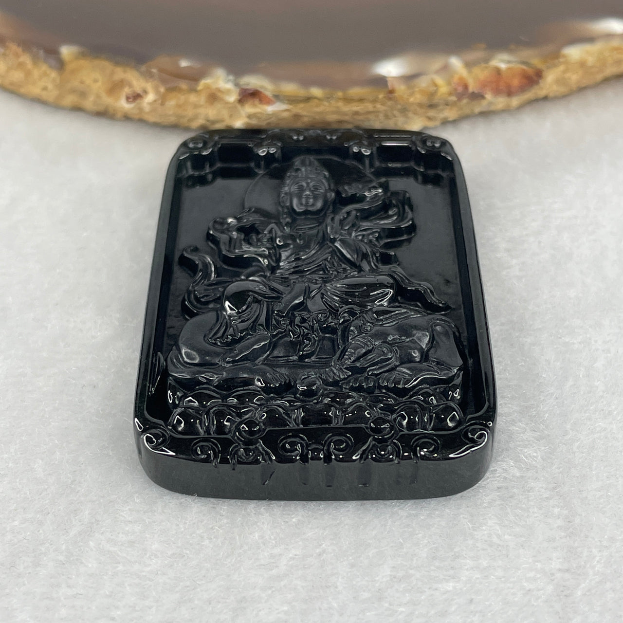 Wealth, Protection and Spiritual Blessing Talisman - Certified Natural Type A Black Omphacite Jadeite Samantabhadra Bodhisattva Guan Yin on Elephant Pendant 27.32g 65.1 by 37.7 by 7.9mm