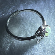 Type A Semi Icy Green Cabochon Jadeite in S925 Sliver Rat Ring (Adjustable Size) 1.54g 4.9 by 3.0mm - Huangs Jadeite and Jewelry Pte Ltd