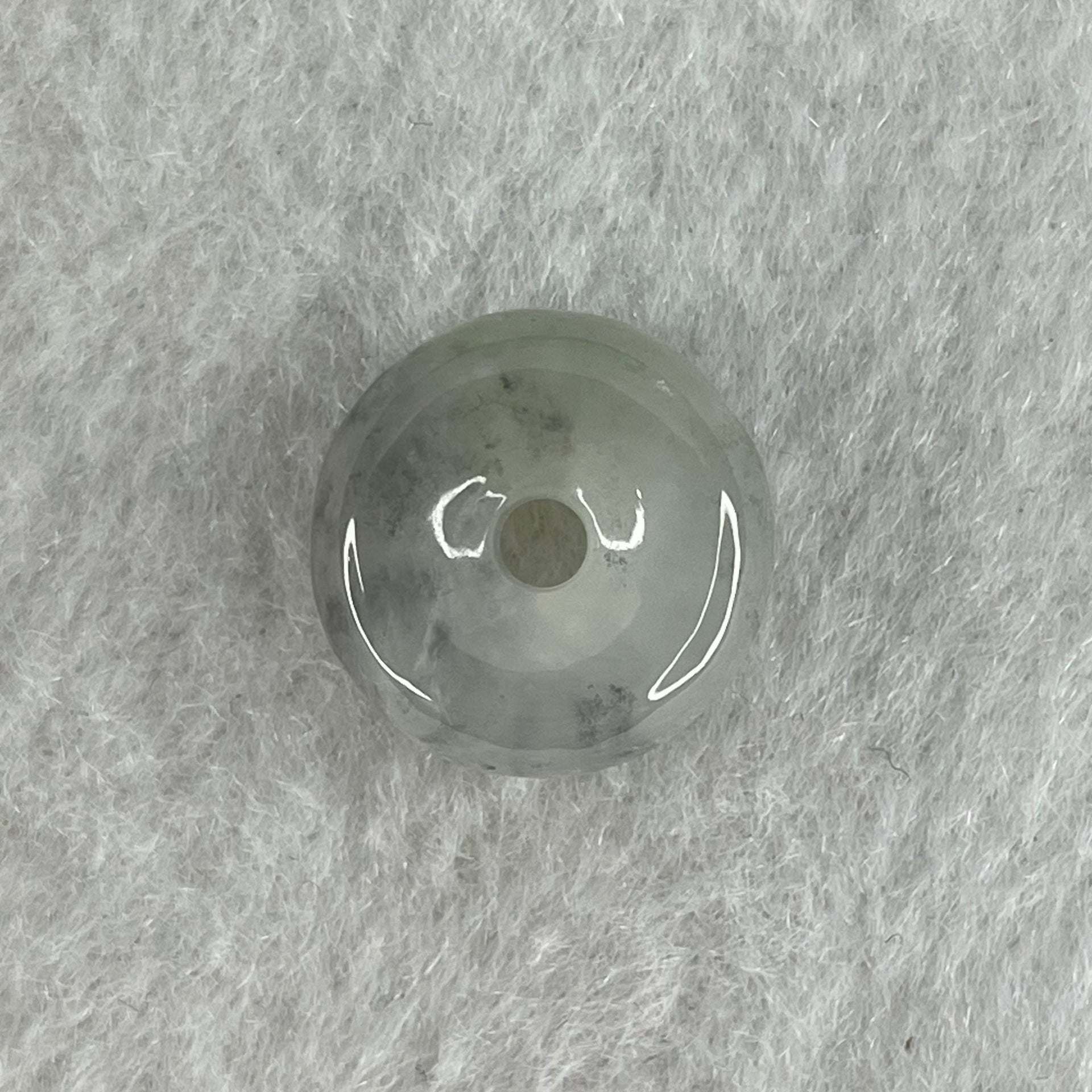 Type A Semi Icy Light Green With Wuji Grey Spots Jadeite Ping An Kou Donut Pendant 2.37g 13.6 by 6.1mm - Huangs Jadeite and Jewelry Pte Ltd