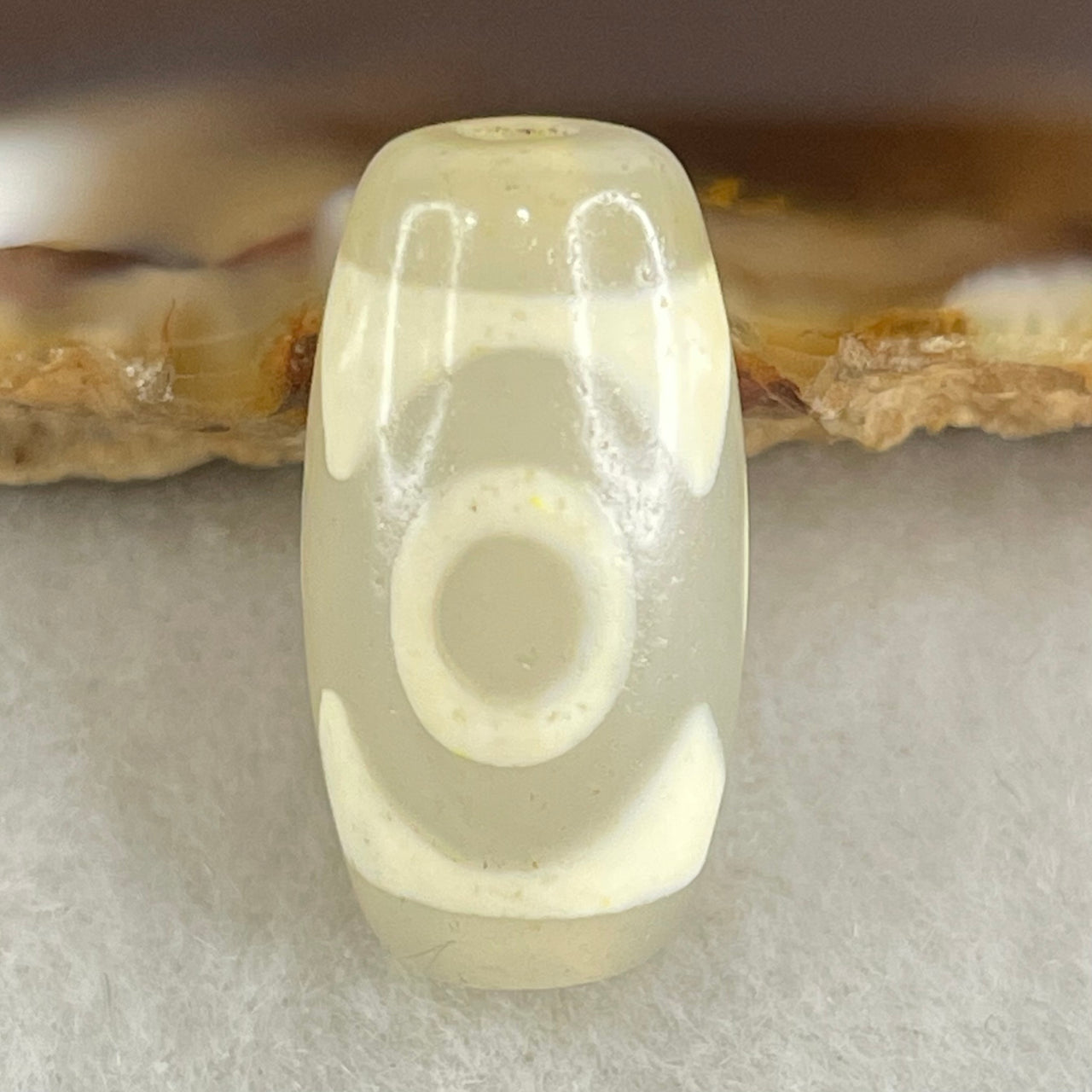 Natural Powerful Tibetan Old Oily Agate 3 Eyes Dzi Bead Heavenly Master (Tian Zhu) 三眼天诛 3.27g 19.8 by 10.6mm - Huangs Jadeite and Jewelry Pte Ltd