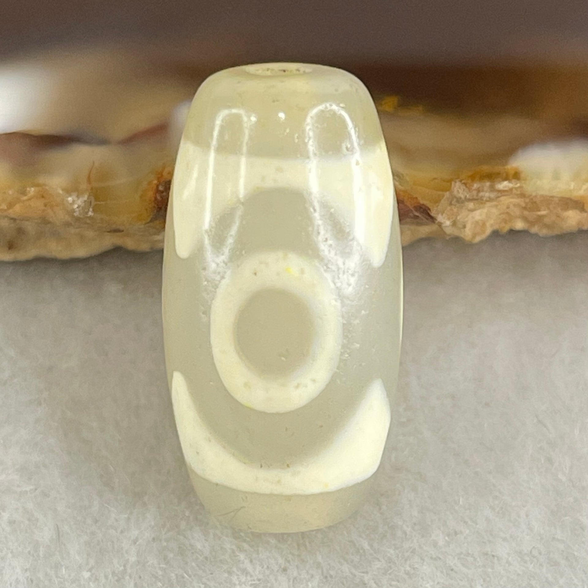 Natural Powerful Tibetan Old Oily Agate 3 Eyes Dzi Bead Heavenly Master (Tian Zhu) 三眼天诛 3.27g 19.8 by 10.6mm - Huangs Jadeite and Jewelry Pte Ltd