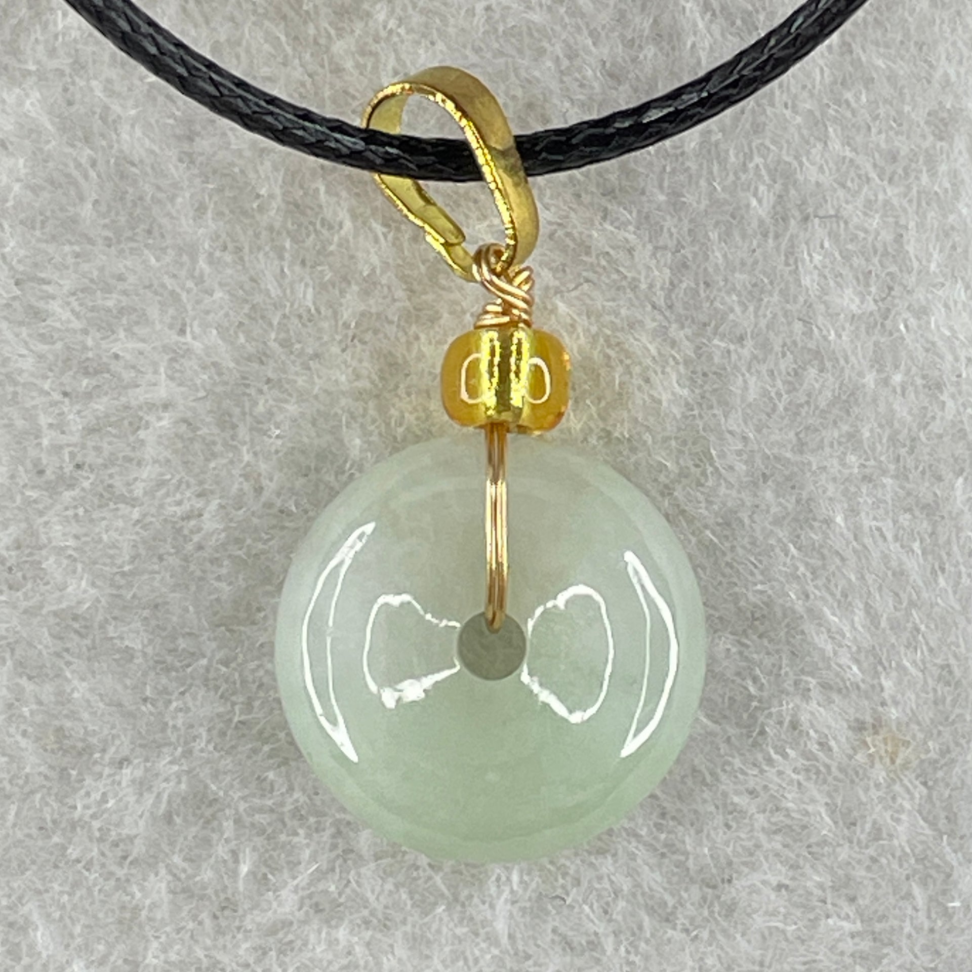 Type A Natural Faint Green Jadeite Ping An Kou Donut In String Necklace 2.68g 13.3 by 4.6mm - Huangs Jadeite and Jewelry Pte Ltd