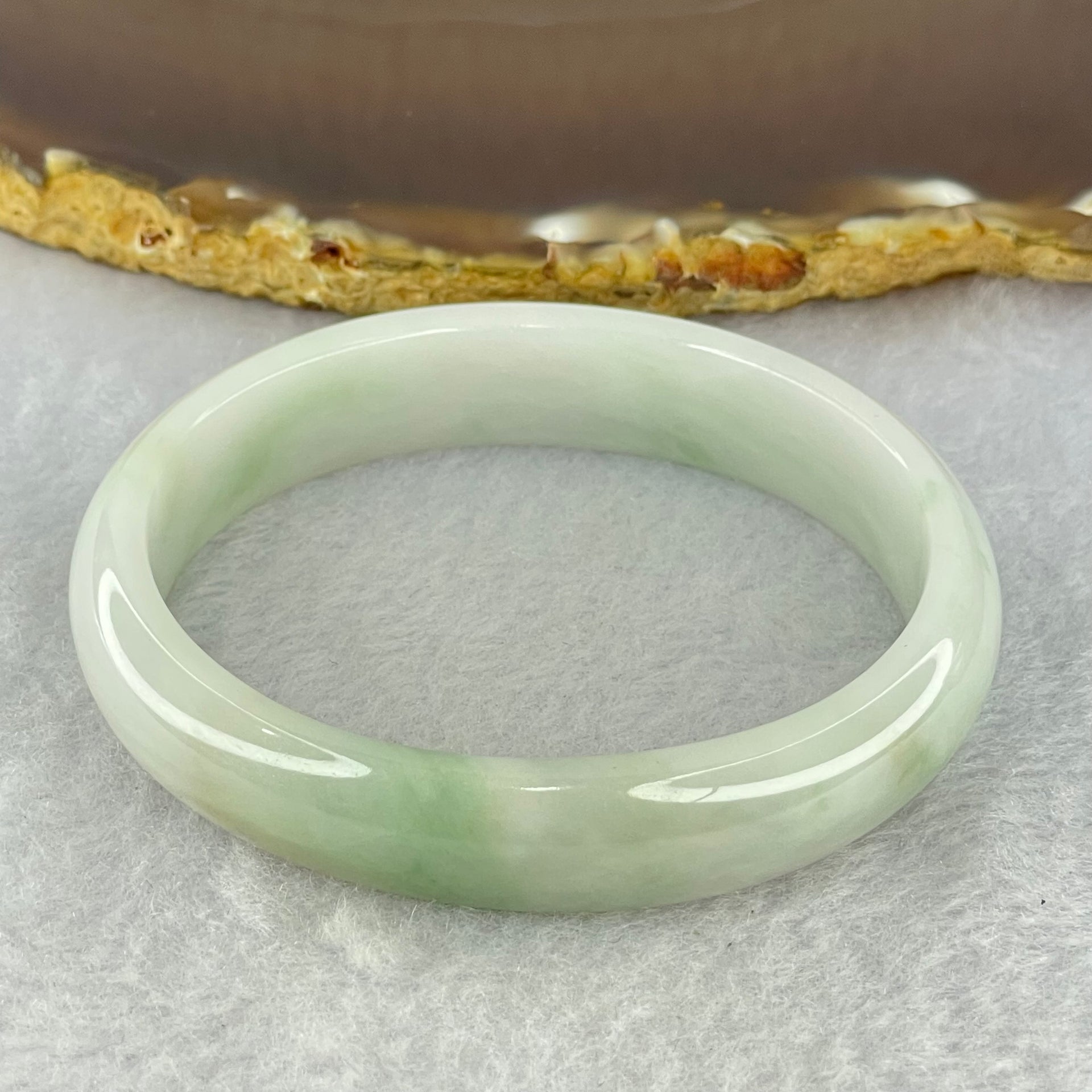 Type A Faint Lavender Green Jadeite Bangle Internal Diameter 55.6mm 36.96g 12.4 by 6.4mm (Internal Lines) - Huangs Jadeite and Jewelry Pte Ltd