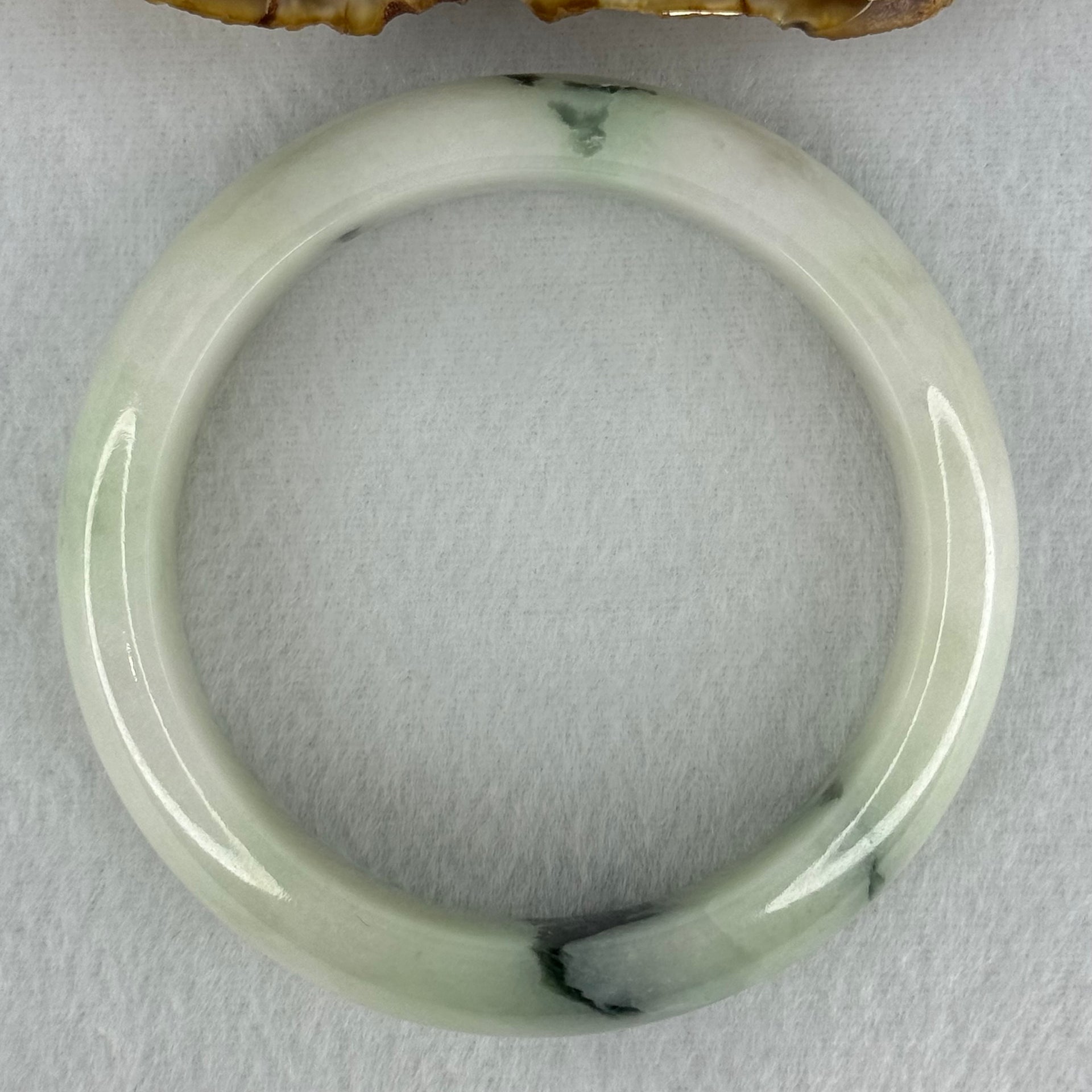 Type A Light Green with Moss Green Patches Jadeite Bangle Internal Diameter 56.5mm 75.29g 16.4 by 8.4mm (Slight Internal Line) - Huangs Jadeite and Jewelry Pte Ltd