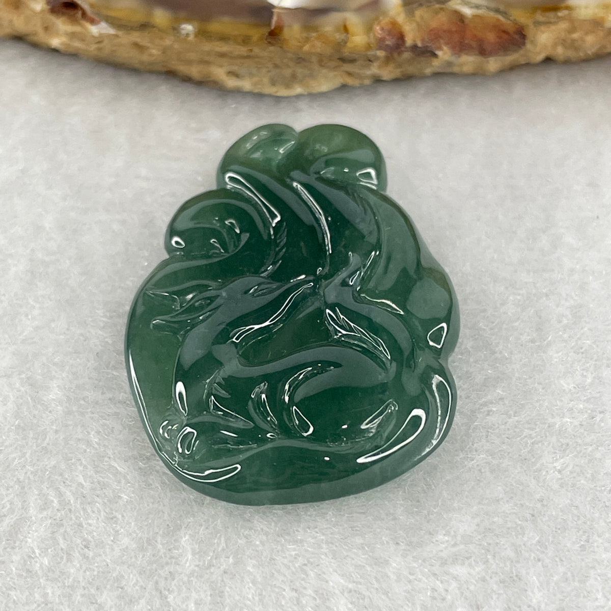 Natural Type A Icy Blueish Green Jadeite Nine-Tailed Fox Pendant | Magnetism, Intuition & Relationship Harmony (9.46g |37.4x25.4x5.3mm)