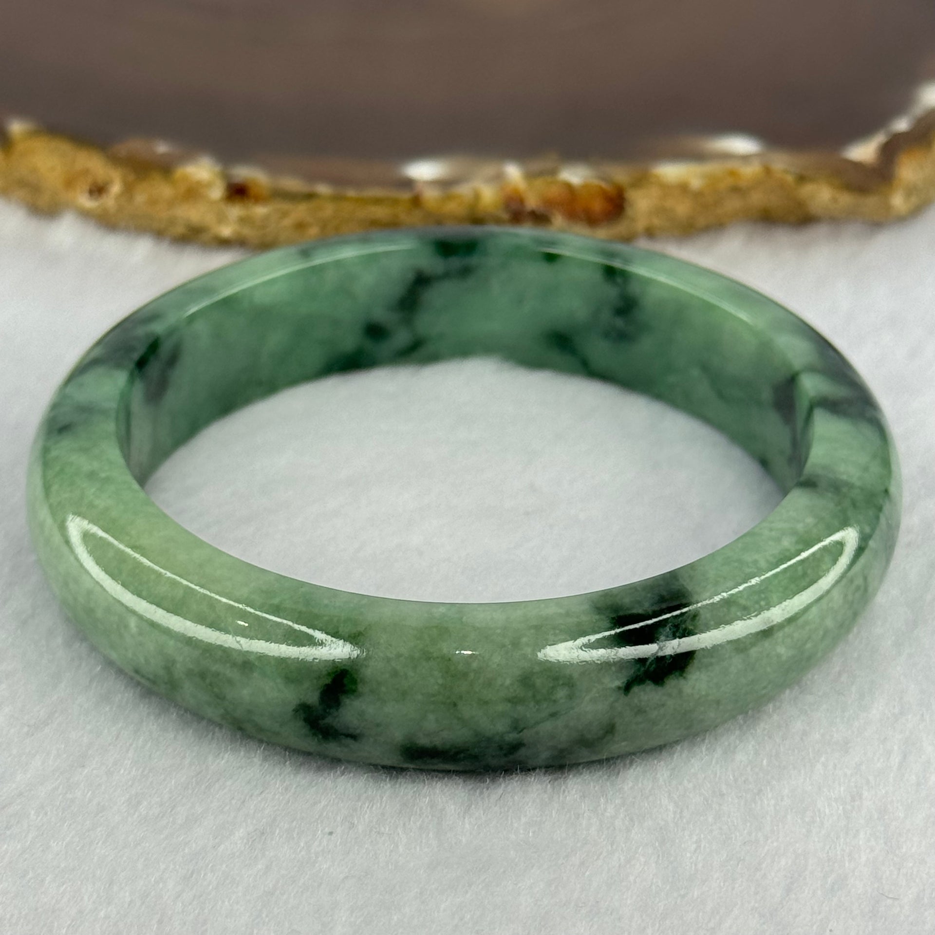 Type A Dark Green Piao Hua Jadeite Bangle 66.76g Internal Diameter 58.4mm 13.9 by 8.7mm (Very Slight External Rough) - Huangs Jadeite and Jewelry Pte Ltd
