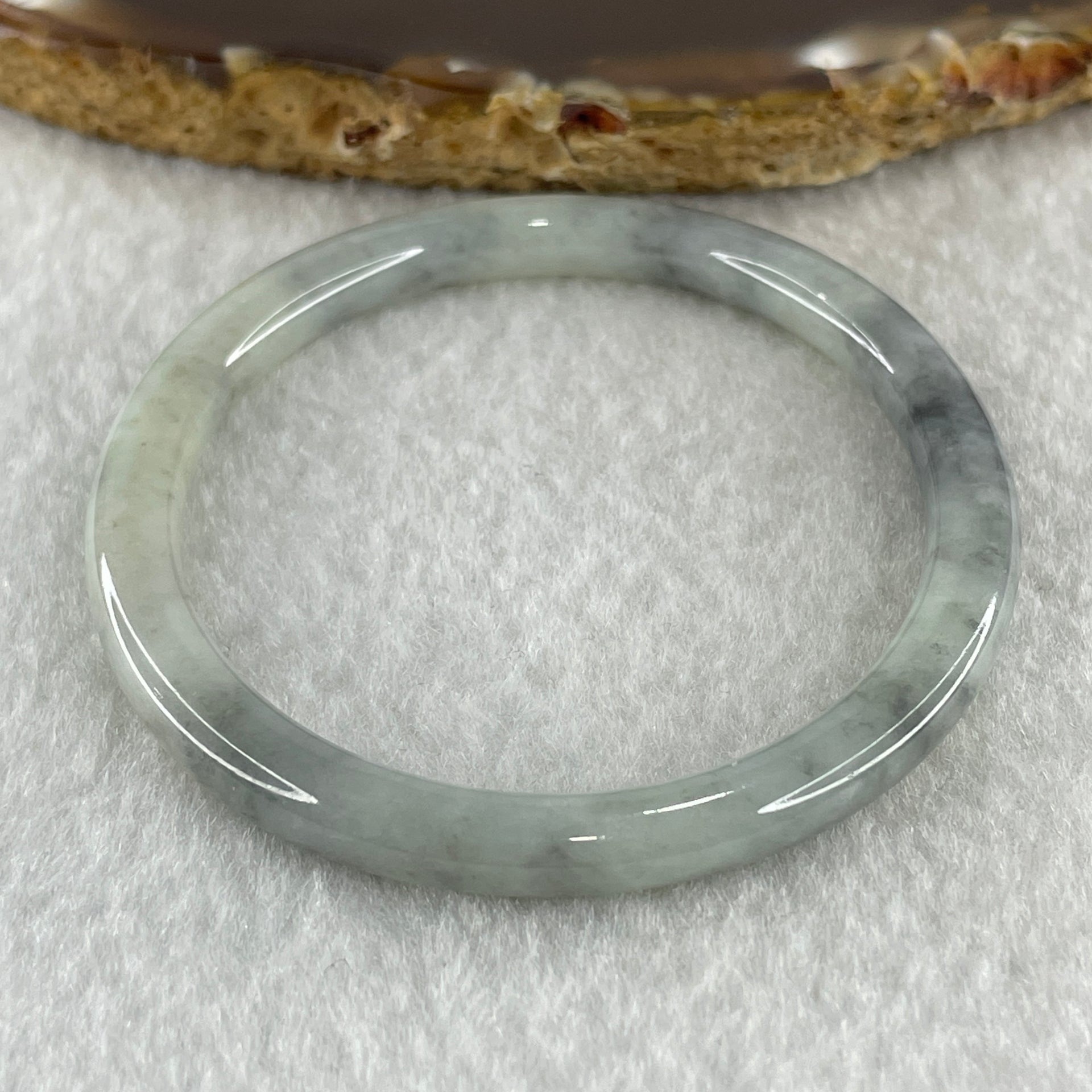 Type A Natural Green with Wuji Grey Piao Hua Jadeite Bangle 11.14g Internal Diameter 51.1mm 5.2 by 5.8mm (Close to Perfect) - Huangs Jadeite and Jewelry Pte Ltd