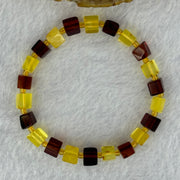 Natural Butterscotch Yellow and Red Amber Square Beads Bracelet 天然方型多宝琥珀手链 6.21g 16cm 7.2mm 22 Beads - Huangs Jadeite and Jewelry Pte Ltd