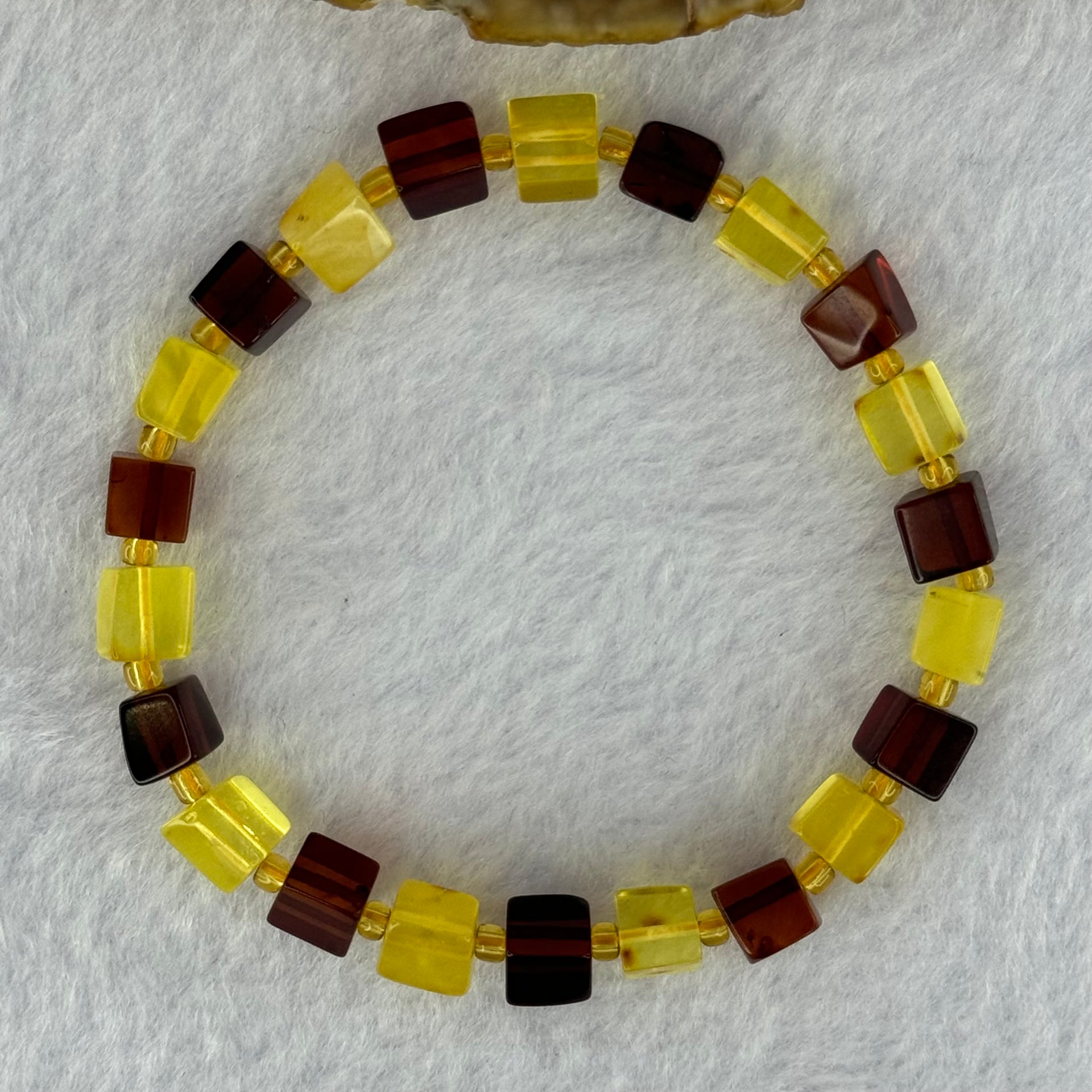 Natural Butterscotch Yellow and Red Amber Square Beads Bracelet 天然方型多宝琥珀手链 6.21g 16cm 7.2mm 22 Beads - Huangs Jadeite and Jewelry Pte Ltd