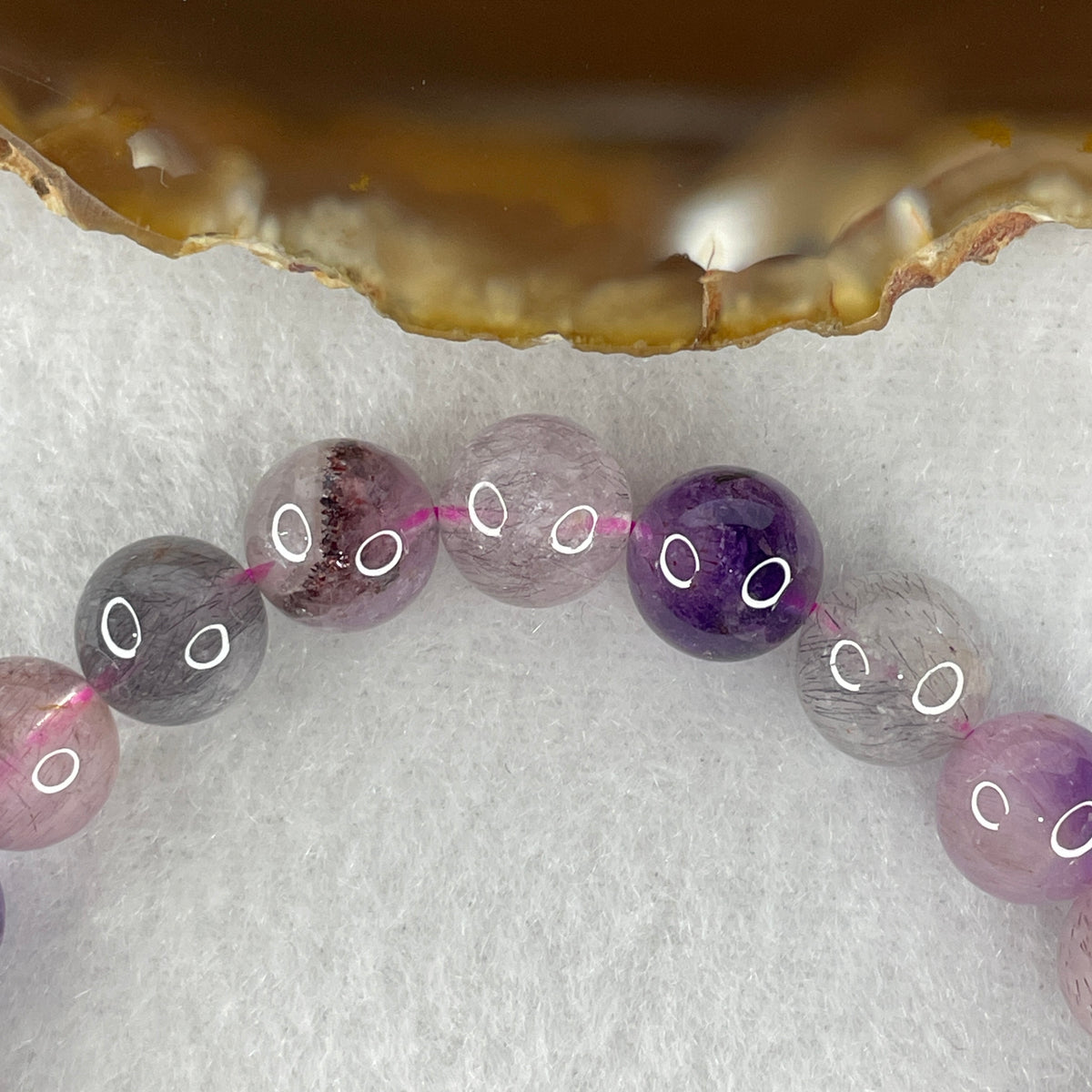 Certified Above-Average Grade Natural Super 7 Crystal Beads Bracelet | High-Density Multi-Bead Strand | Authentic Sacred Seven Multi-Mineral Inclusions Quartz Spiritual Catalyst & Auric Shield Bracelet (23.59g | 17cm Length | 9.3mm | 22 Beads)