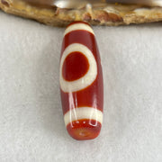 Natural Powerful Tibetan Old Oily Red White Agate One Eye Gold Metal Element Dzi Bead Heavenly Master (Tian Zhu) 一眼金天珠 9.50g 38.2 by 12.8mm - Huangs Jadeite and Jewelry Pte Ltd