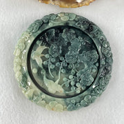 Type A Demin Blue with Light Blueish Green Jadeite Twin Birds with Prosperity Flowers Bangle Inner Diameter 57.4mm 12.4 by 11.9mm and Pendant 55.3 by 13.1mm Total Weight 156.22g - Huangs Jadeite and Jewelry Pte Ltd