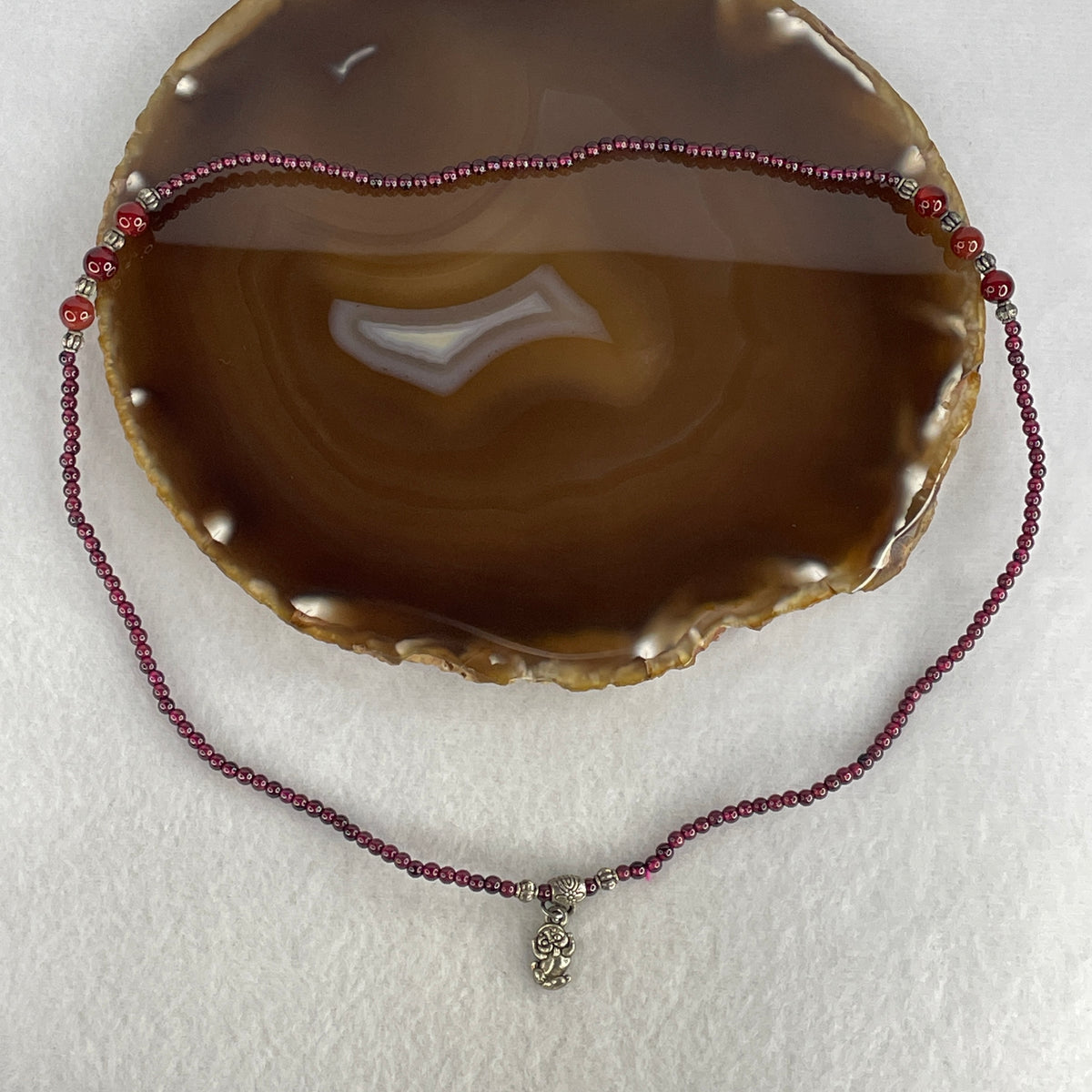 Natural Red Garnet with Red Agate Beads Necklace | (13.42g | 48cm Length | 3.1mm 159 Beads | 6.3mm 6 Beads)