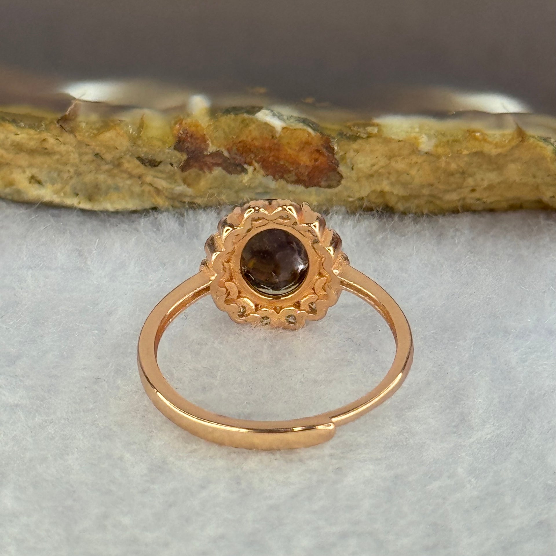 Good Grade Natural Auralite 23 in S925 Silver Rose Gold Color Ring (Adjustable Ring) 2.05g 8.0 by 4.5mm - Huangs Jadeite and Jewelry Pte Ltd